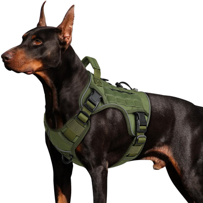 WINGOIN Tactical Dog Harness for Large Dogs, Heavy Duty No Pull Dog Harness with Handle, Adjustable Reflective Military K9 German Shepherd Big Size Dog Vest for Training, Walking, Hiking, Green (L)