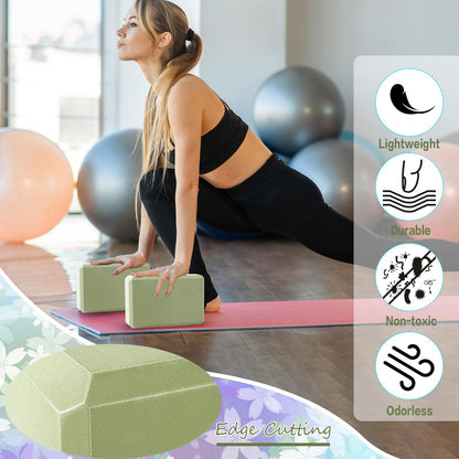 Outus 20 Pcs Yoga Blocks Bulk 9 x 6 x 3 Inch High Density Bricks to Improve Strength Flexibility Balance Soft Non Slip Gymnastic Blocks for Yoga Sports(Light Green)