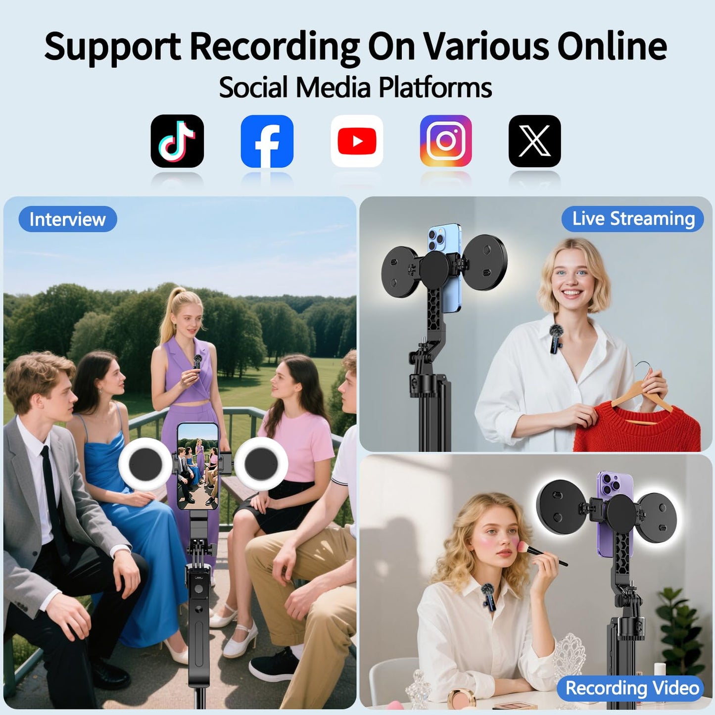 yAyusi Magnetic Vlogging Kit for iPhone/Android, 70.9" Auto Face Tracking Tripod for iPhone with Light, Microphone/Remote Control, Content Creator Essentials Starter Kit for TikTok and YouTube