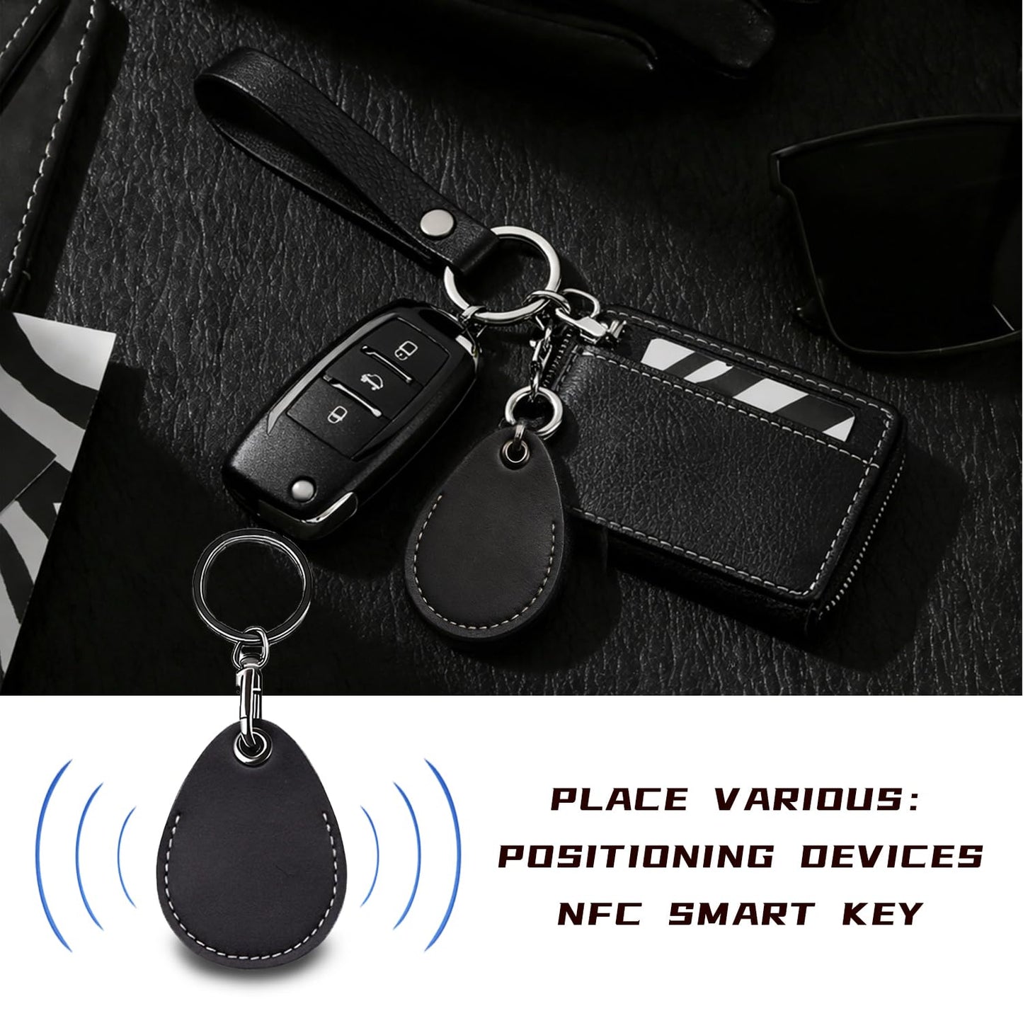 Temvue RFID Key Fob Holder, Access Card Key Chains, NFC Smart Key Tag Protector, Common Key Fob Cover(Black)