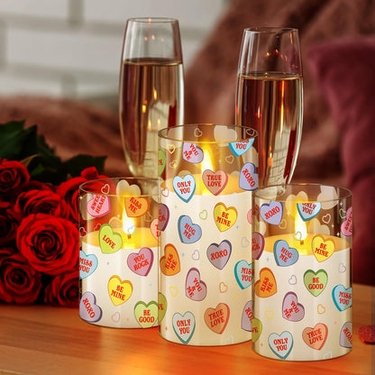 Blosssound 3 Pack Valentine's Day Flameless Candles Battery Operated Conversation Hearts Flameless Flickering Candles LED for Home Romantic Valentine's Collection Gifts Holiday Table Decorations
