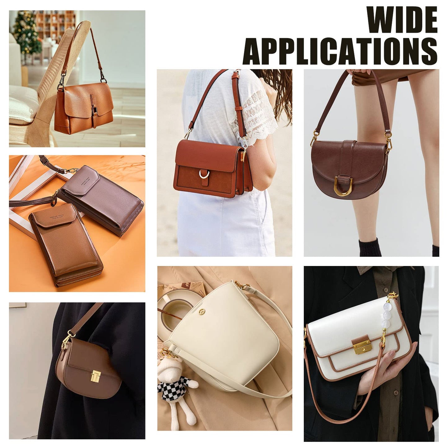 WADORN Genuine Leather Handbag Handle, 23.4 Inch Real Leather Shoulder Bag Strap Short Purse Strap Replacement Clutches Handle Tote Bucket Bag Strap DIY Bag Making Accessories, Lychee Texture, Brown
