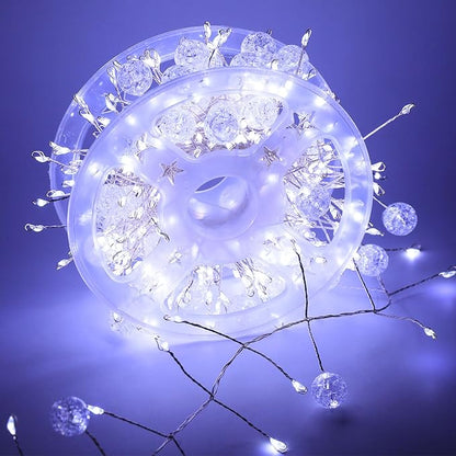 Copper Wire Firecracker Christmas Lights, 10FT 200LED Battery Operated Twinkle Cluster Fairy Lights for Christmas Tree with Remote for Bedroom Dorm Wreath DIY Wedding Christmas Decoration