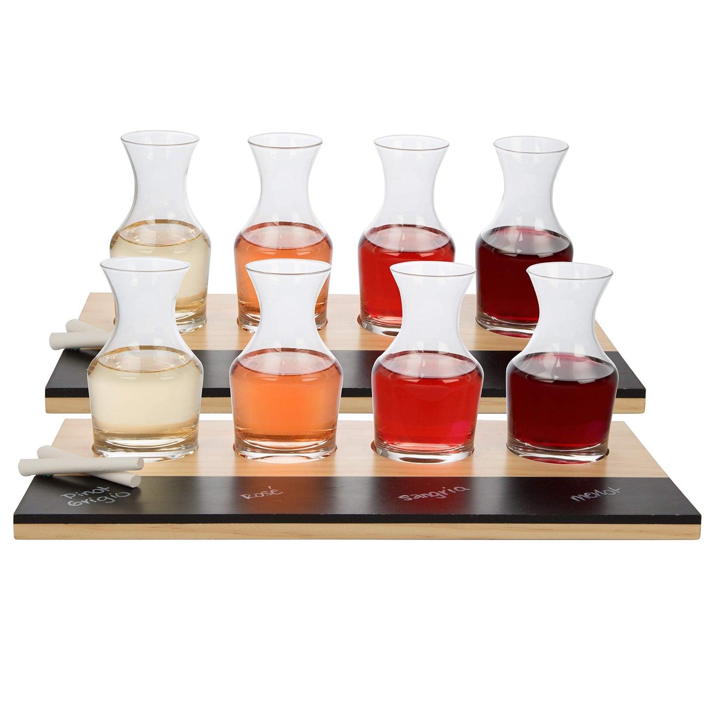 D'Eco Wine Tasting Flight Sampler Boards (2 Pack)- Set Includes Eight 6 oz Decanter Glasses & 2 Wood Paddles w Chalkboards- Great for Charcuterie Boards, Wine Tastings & Brunch - Wedding Gift