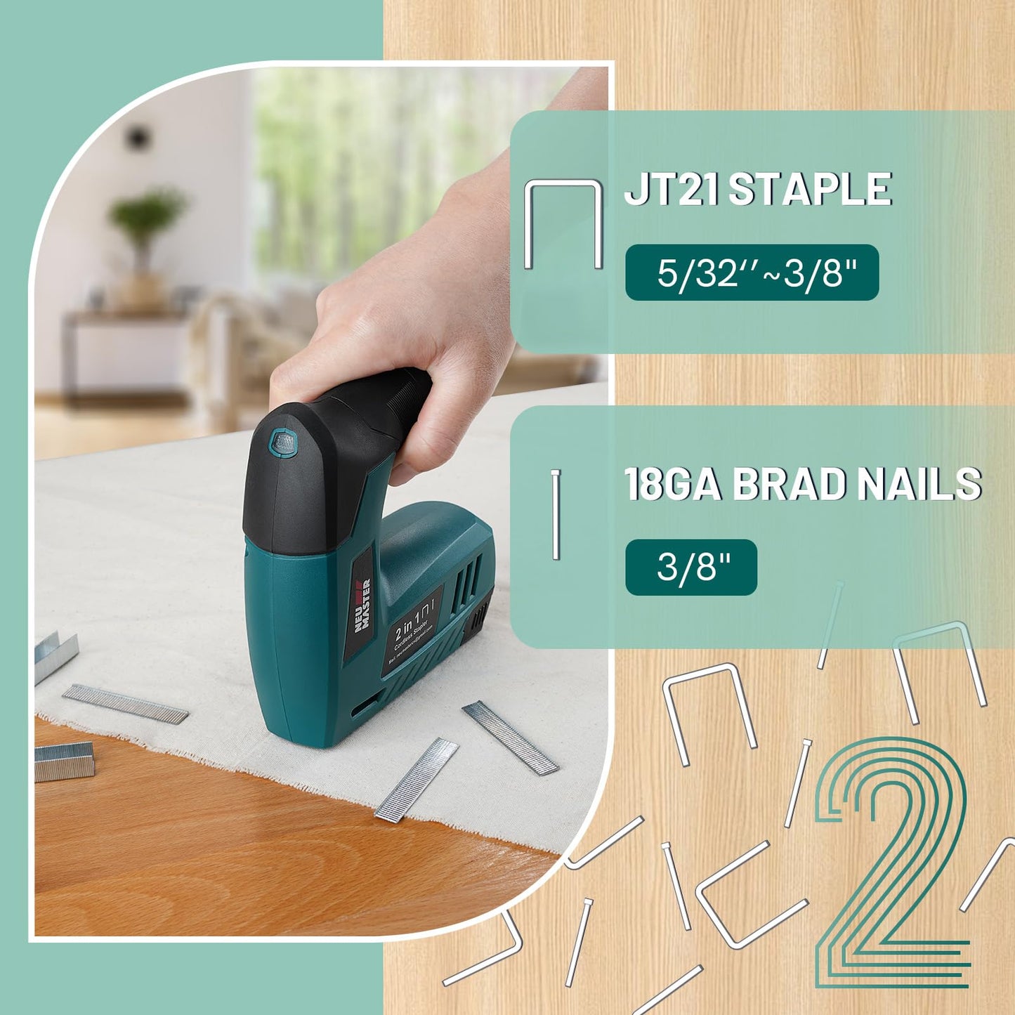 NEU MASTER Electric Staple Gun, 2 in 1 Cordless Brad Nailer with 2000 Staples & Nails, 4V Electric Stapler for Wood, Upholstery, Carpentry, Crafts, DIY