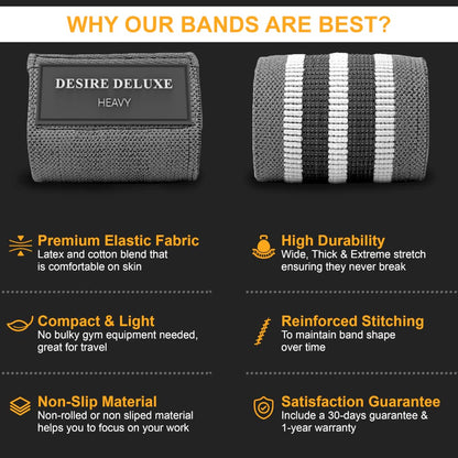 Desire Deluxe Premium Resistance Bands Set – Fabric Stretch Bands for Strength Training, Physical Therapy, Pilates & Yoga, Non-Slip Workout Bands for Men & Women (3 Pack)
