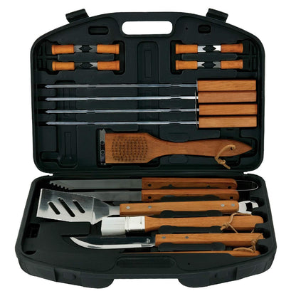 Mr. Bar-B-Q 18-Piece Deluxe Grill Tool Set, Stainless Steel BBQ Grilling Accessories, Tongs, Spatula, Fork, Brush w/Wooden Handle for Backyard Barbecue & Camping Trip, Best Grilling Gifts for Men Dad