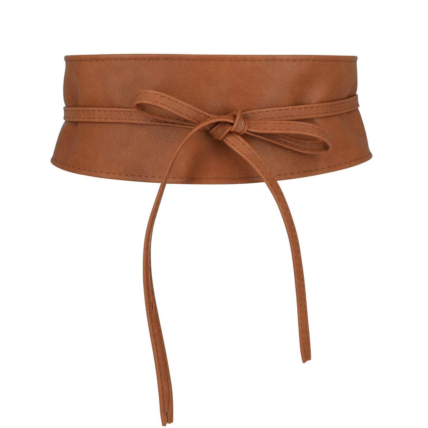FASHIONGEN Obi Belt for Women – Wide Waist Belt in Faux Leather, MICA - Camel, Small/Medium