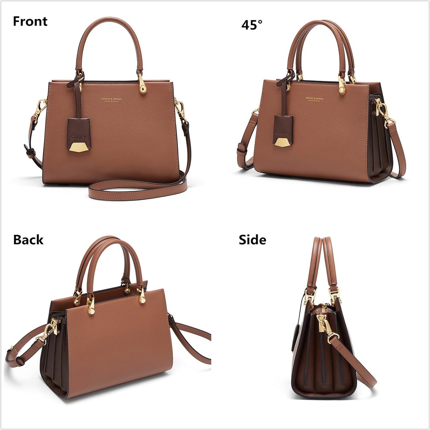 Cnoles Handbags for Women Fashion Leather Tote Shoulder Bags Ladies Handle Satchel Purse Brown