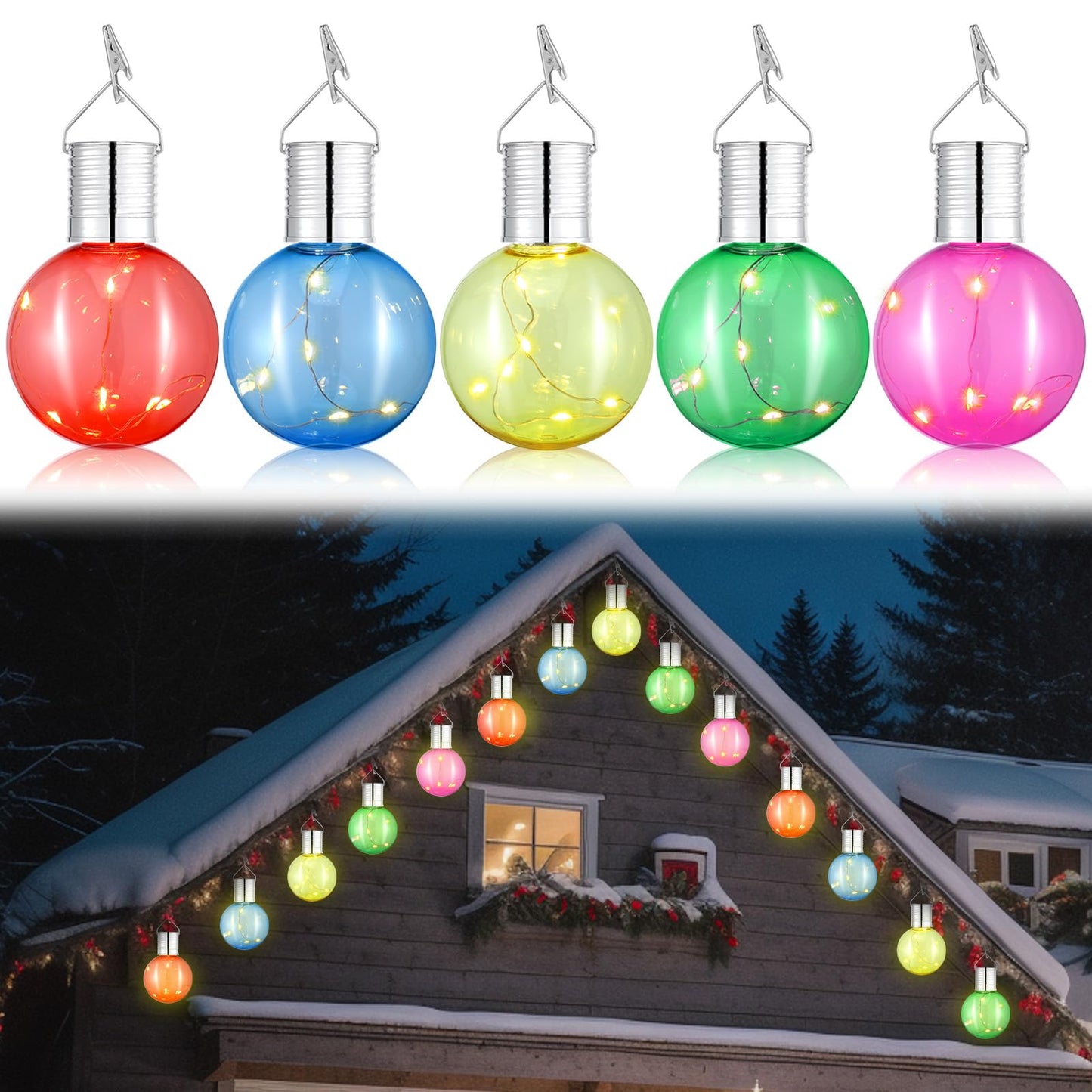 Aurelema 10 Pcs Christmas C9 Solar Light Bulbs Jumbo Hanging LED Light Bulb with Clip Waterproof Outdoor Garden Hanging Solar Lights for Christmas Tree Yard Fence Patio Party