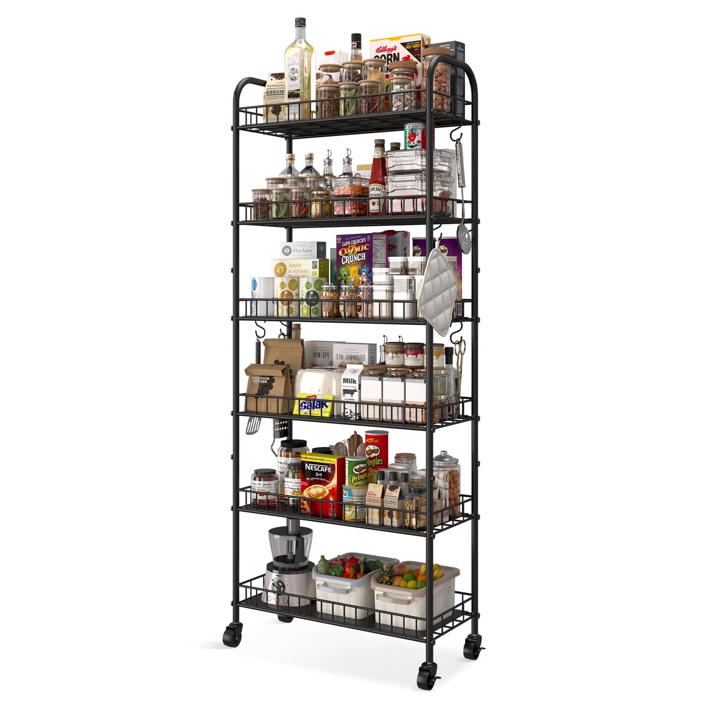 Qiaoxuan 6 Tier Slim Storage Cart with Wheels, Metal Mobile Shelving Unit Organizer Utility Cart for Office Bathroom Kitchen Laundry Room Narrow Places (10inches)