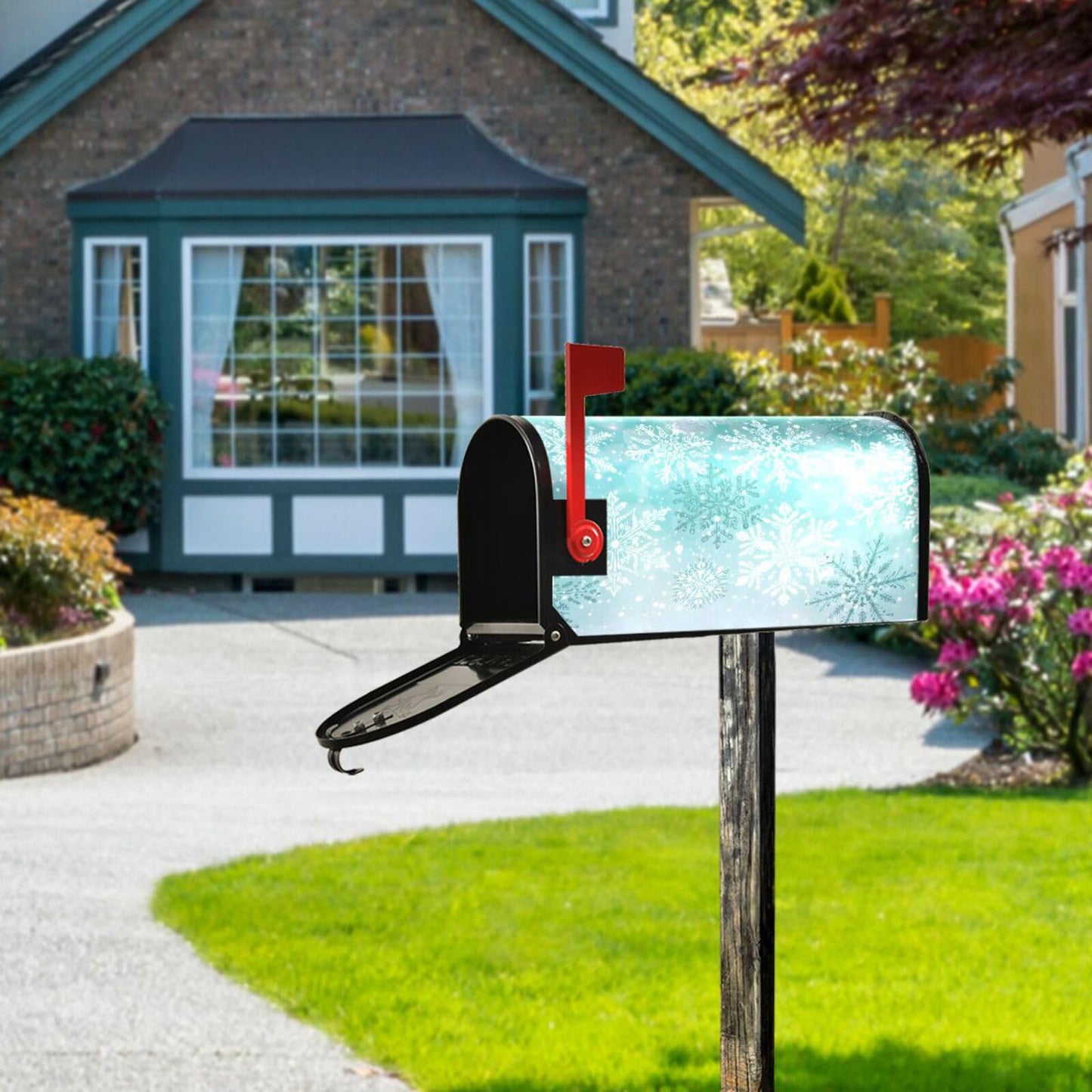 ALAZA Silver Winter Teal Turquoise Snowflakes Christmas Magnetic Mailbox Cover MailWraps Garden Yard Home Decor for Outside Oversized-25.5" x20.8"