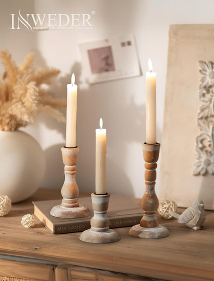 Inweder Wooden Candlestick Holders Rustic: Farmhouse Wood Taper Candle Holders Boho Candle Sticks Holder Fall Decor for Dinning Table Mantle Party Holiday Christmas Wedding Home Set of 6