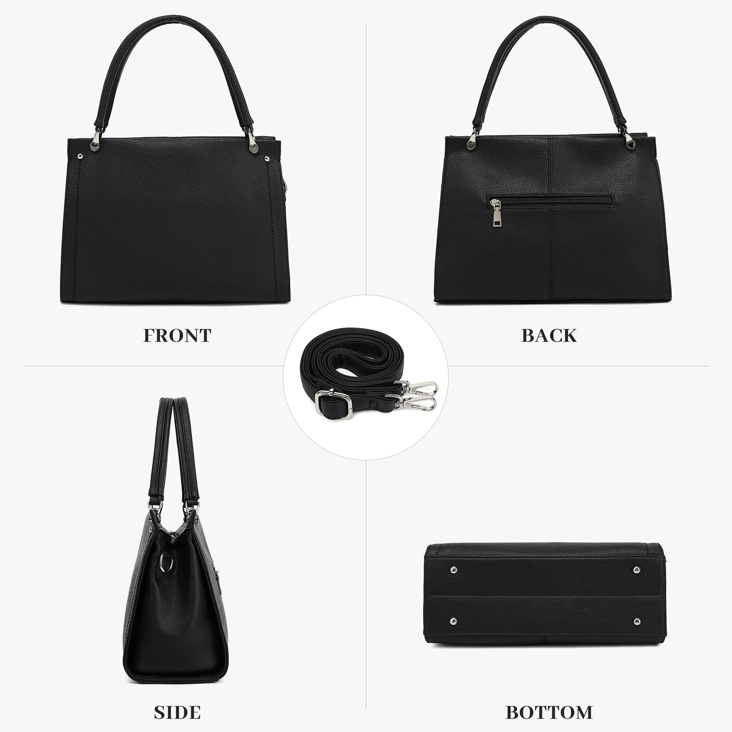 KOGTLA Lychee-textured Leather Purses for Women, Sturdy Ladies Vegan PU Handbags with Adjustable Satchel Strap, Tote Hobo Shoulder Bags Black