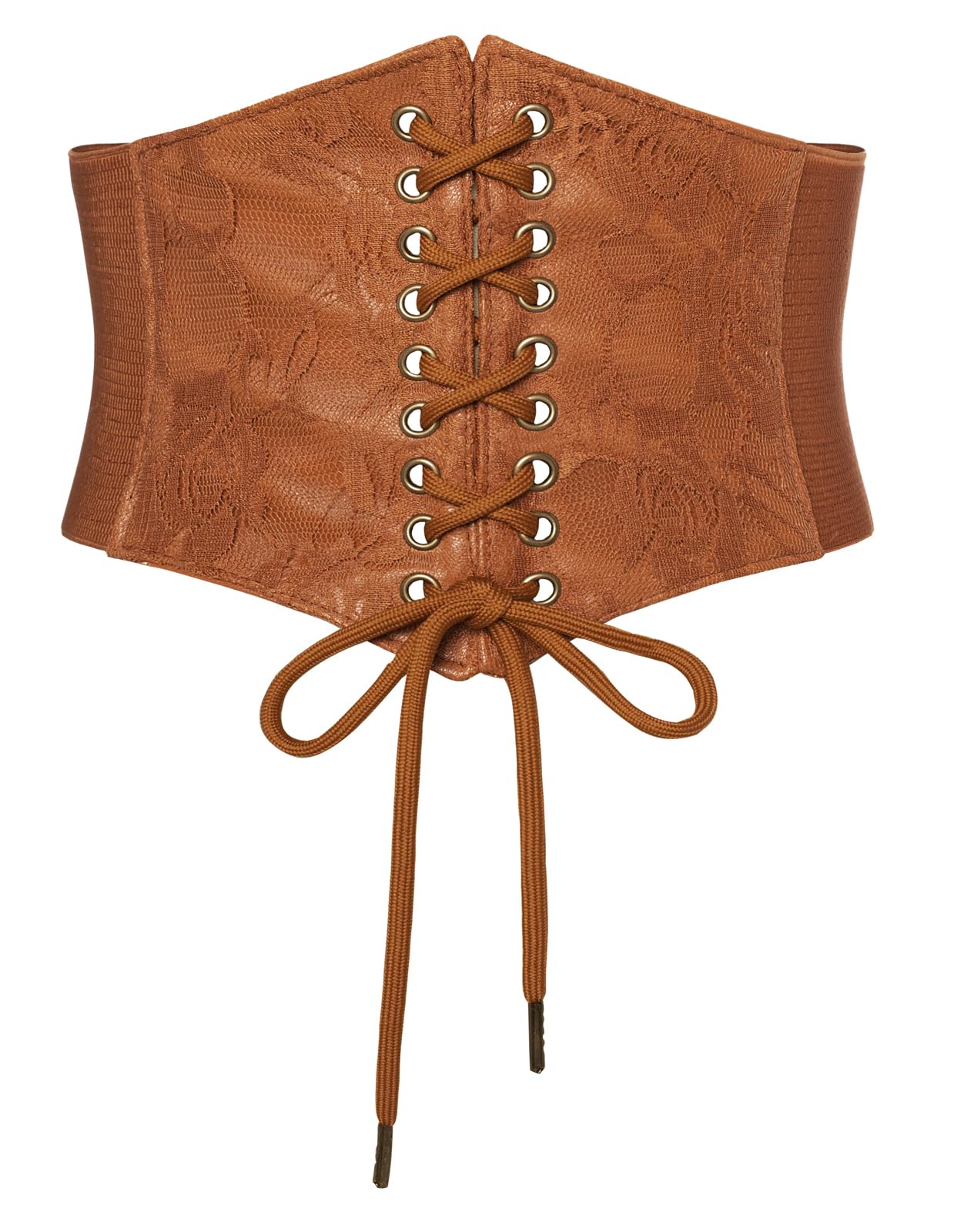 Scarlet Darkness Renaissance Corset Belt Lace-up Tied Waspie Wide Elastic Waist Belts for Women Brown M