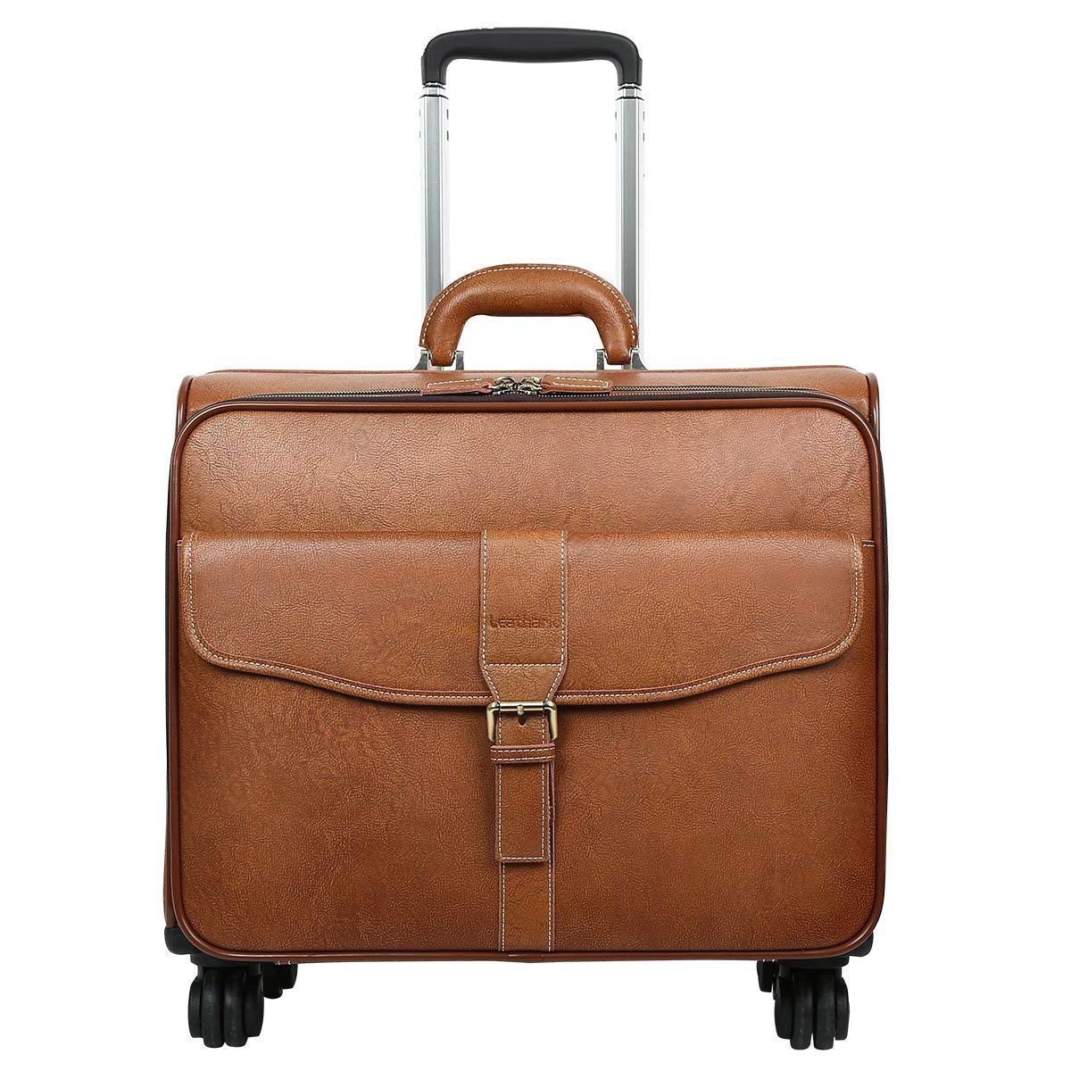 Leathario Leather Rolling Laptop Case Wheeled Briefcase Suitcase Roller Boarding