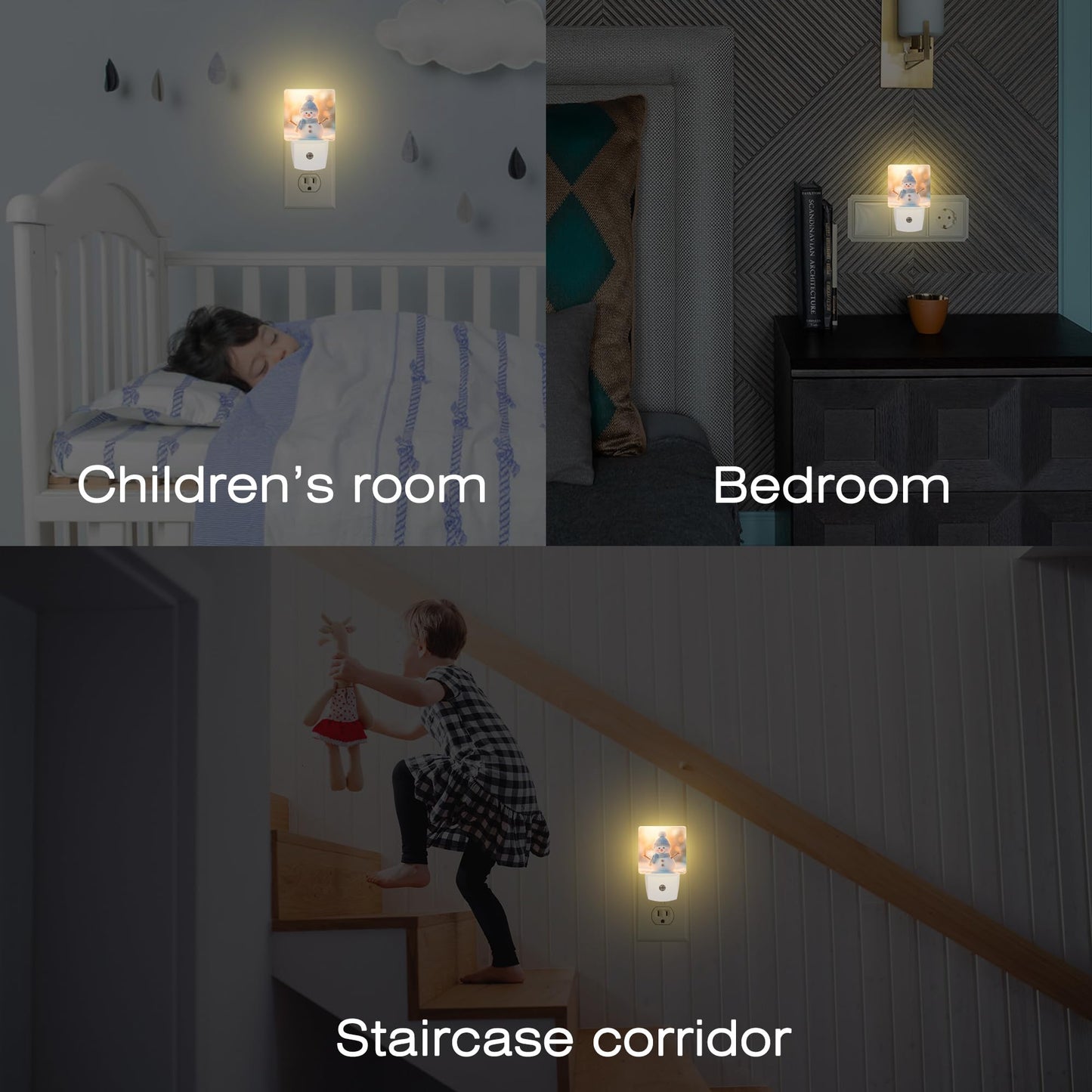 Cute Winter Snowman Night Light, Christmas Snowman in The Sun Dusk to Dawn Night Light Plug in,0.5w Energy Saving Sleep Friendly NightLight for Kids Boys Girls Home Decor
