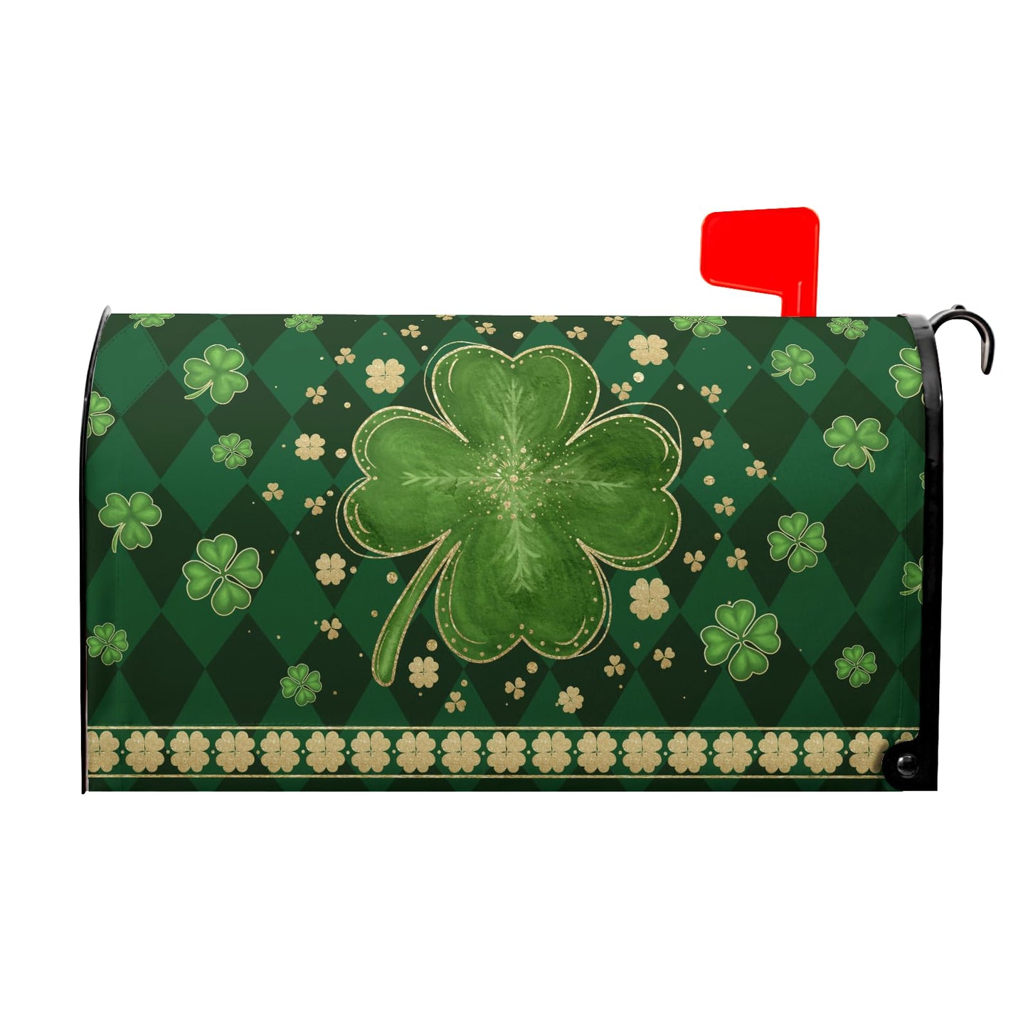 Sweetshow St.Patrick's Day Mailbox Covers Magnetic Standard Size 18" X 21",Green Shamrock Clovers Mailbox Wraps Post Letter Box Cover for Outside Garden Yard Decor