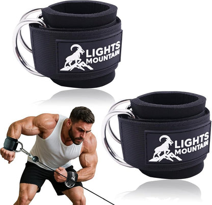 Adjustable Wrist Cuffs for Cable Machine Attachments - Padded Straps with Dual D-Rings for Forearm & Arm Training