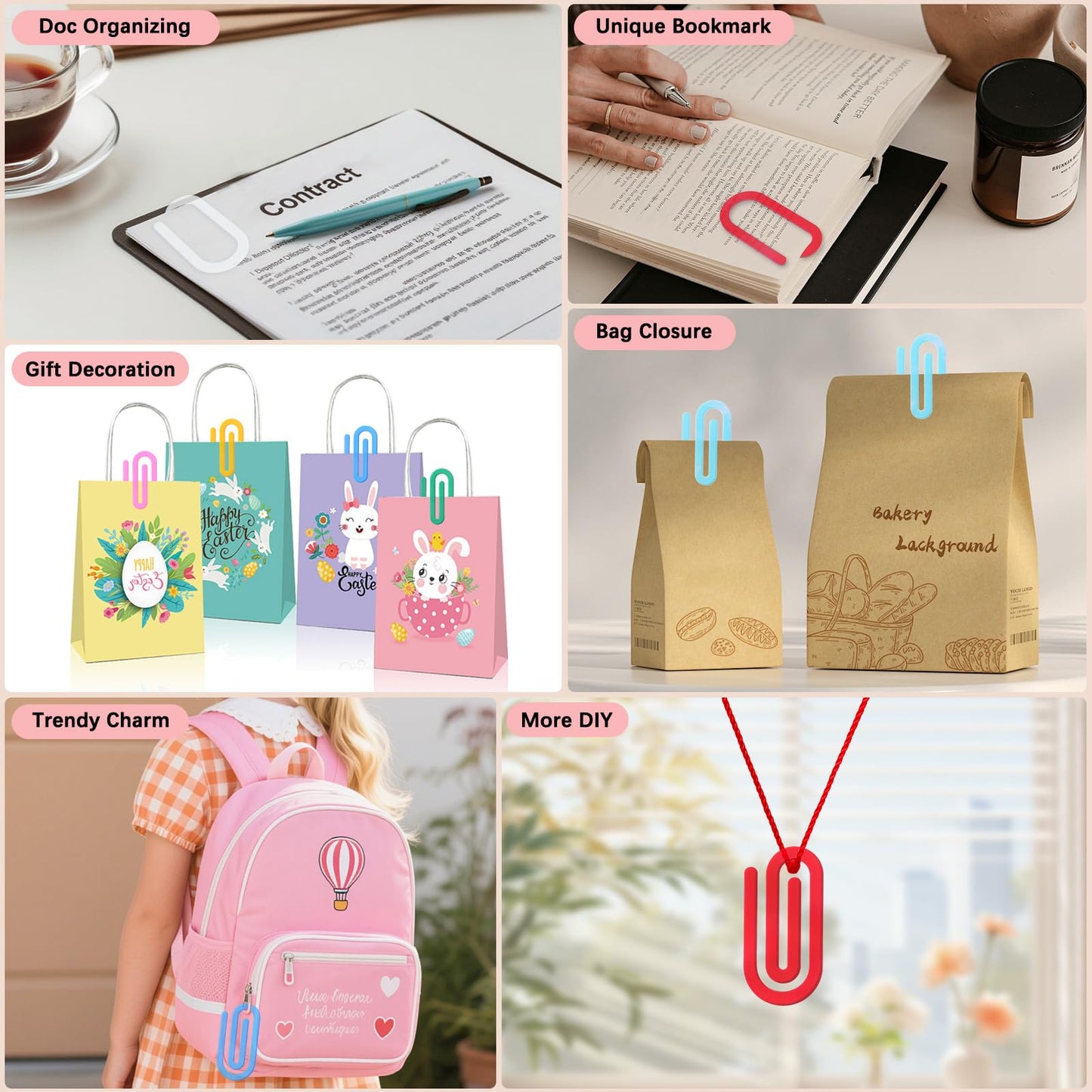 Teacher Appreciation Gifts, 12 Pcs Jumbo Acrylic Paper Clips, Translucent, Classroom & Office Supplies, Back to School Gifts for Teachers & Students, Desk Org & DIY Charms & Accents & Bookmarks
