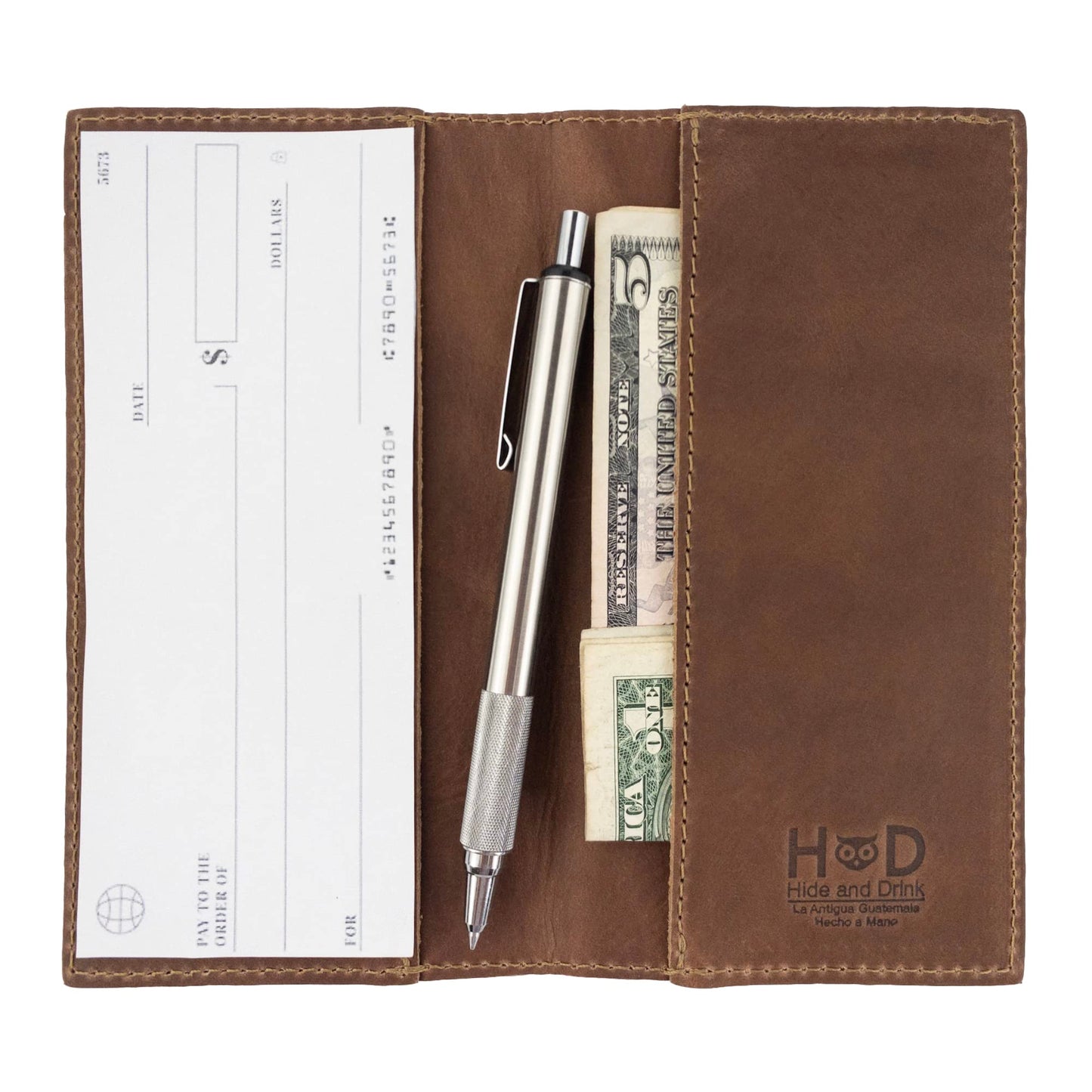 Hide & Drink, Checkbook Cover, Minimalist Organizer for Personal or Business Finances, Bill Holder, Full Grain Leather, Handmade, Single Malt Mahogany