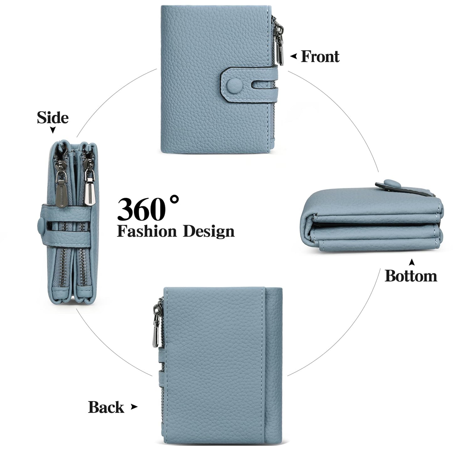 BVEOGMRO Small Wallet for Women Double Zipper Pockets Vegan Leather Wallets Bifold Ladies Card Holder