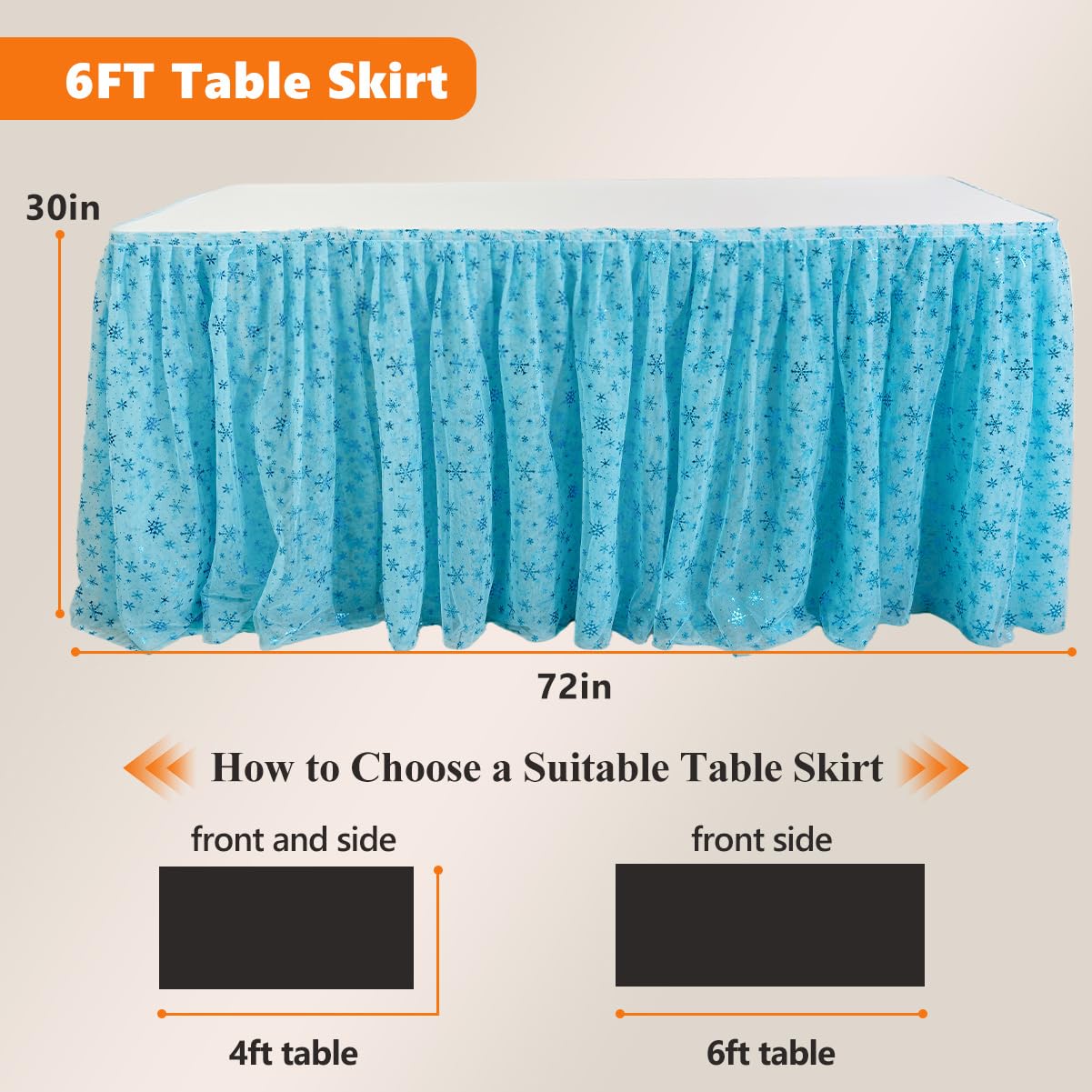 Deugold 6ft Blue Table Skirts Party Birthday Decorations,2 Pack Table Cloth Desk Skirts for Baby Shower Princess Girls Cake Dessert Buffet Decorations