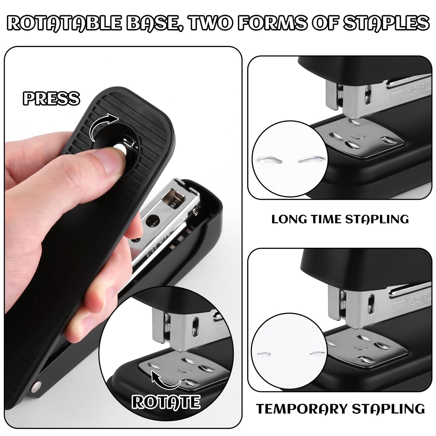 Black Desk Accessory Kit Cute Office Supplies Set Desktop Stapler Set Includes Staple Remover Hole Punch Tape Dispenser Ballpoint Pen Scissor Mini Box Cutter Tape Measure Paper Clips Sticky Notes