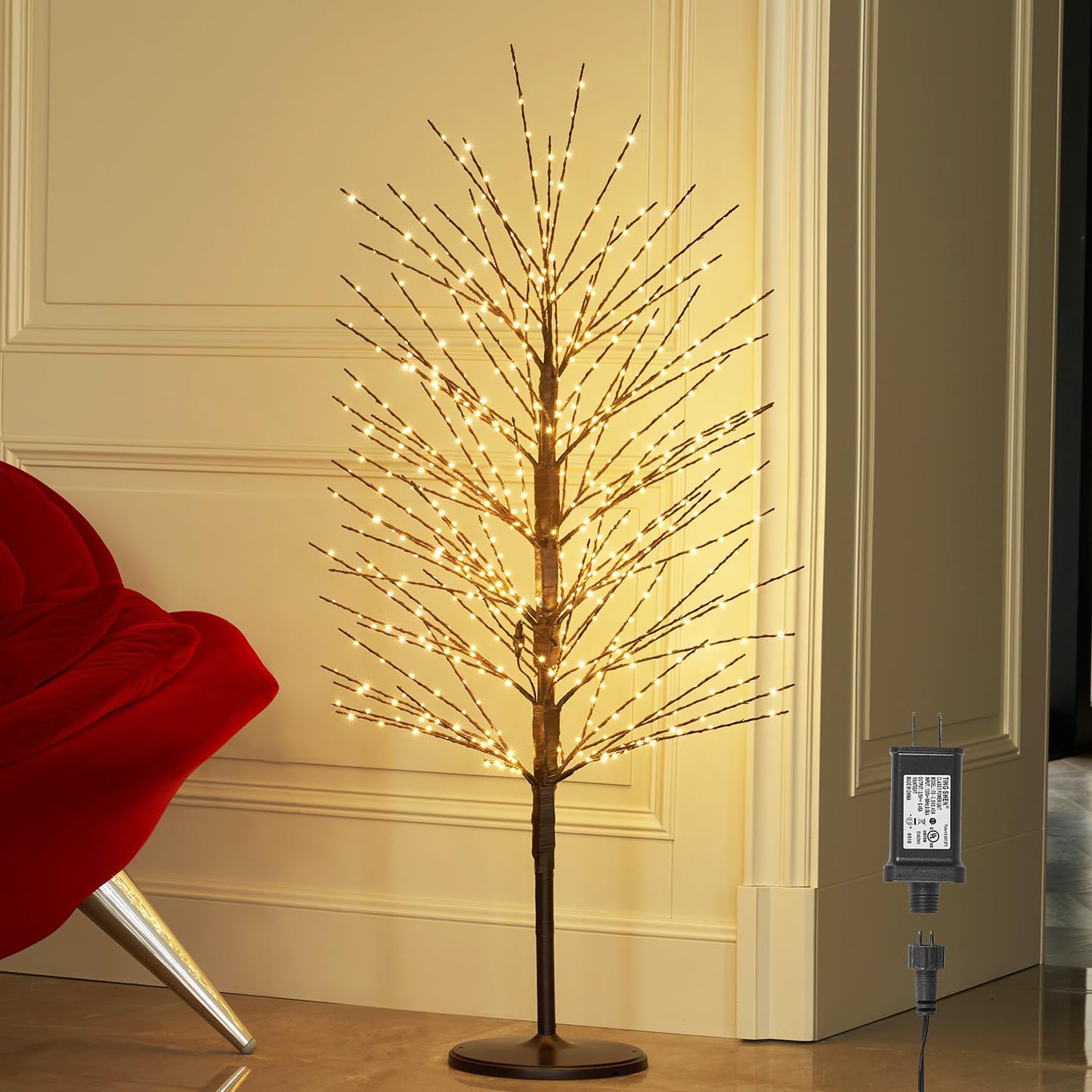 Hairui Lighted Brown Tree with 576L Warm White Fairy Lights 4FT, Twig Tree with Lights for Indoor Outdoor Home Christmas Winter Holidays Party Decoration