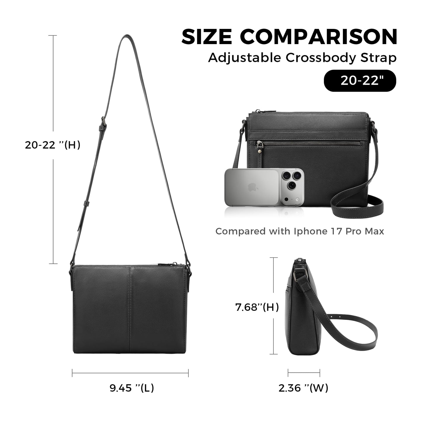 Morriloom Genuine Leather Crossbody Purses for Women Travel Small Cross body Bag with Built in RFID Wallet Adjustable Shoulder Handbags