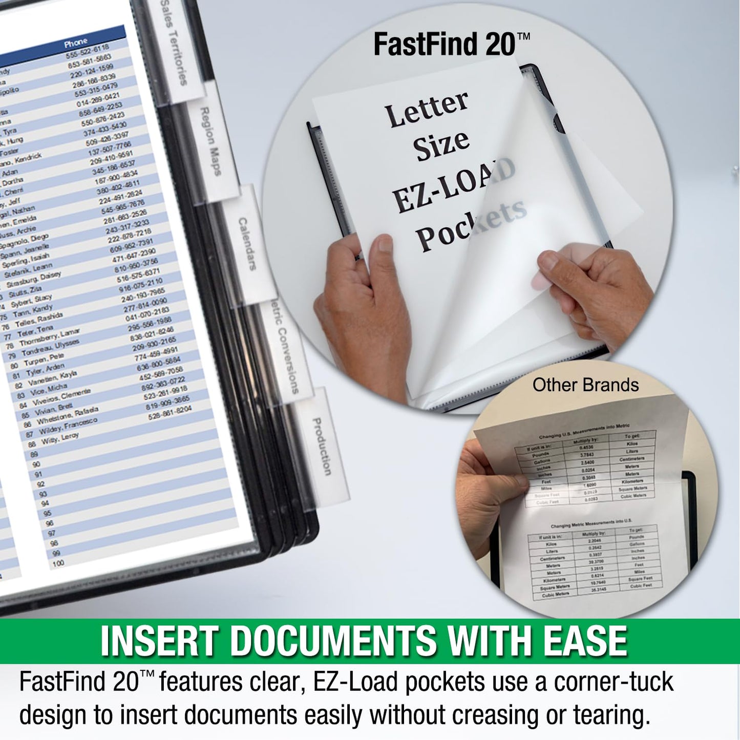 Ultimate Office AdjustaView 10-Pocket Desk Reference Organizer with Supplies Storage Base and EZ-Load Pockets to Hold 20 Sheets of Paper, Includes Fast Find Indexing Tabs, Black Pockets
