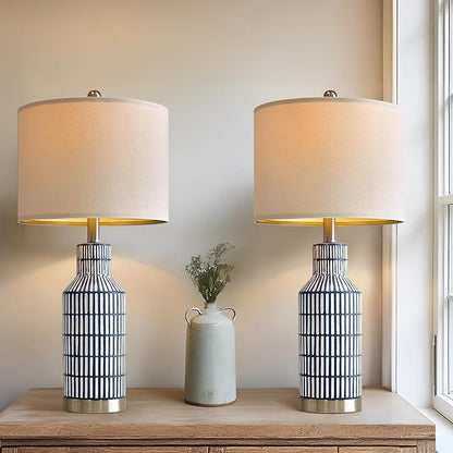 25" Modern Ceramic Lamps Single Table Lamp for Living Room Bedroom Farmhouse Nightstand Bedside Lamps