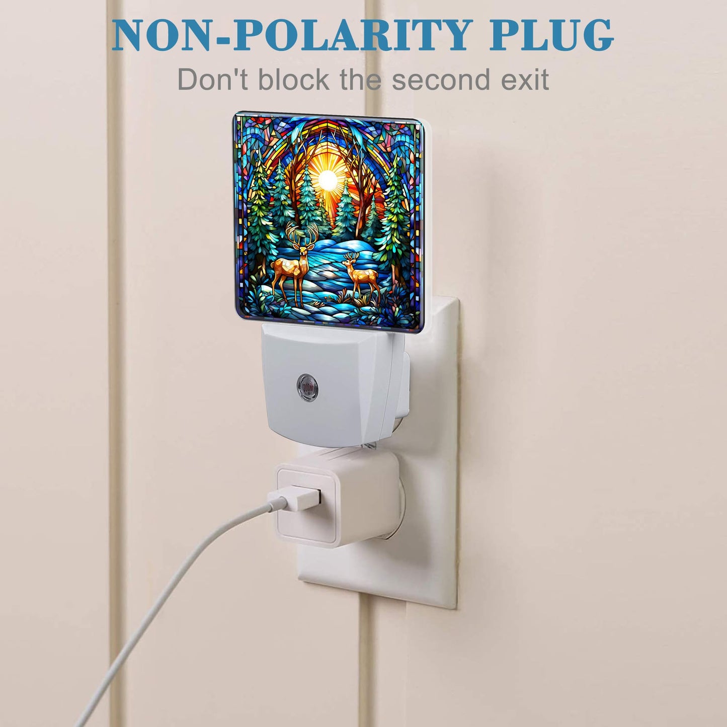 Uiaoiais Plug in Night Lights Christmas Stained Glass Deer Nightlight Plug Into Wall Dusk to Dawn Sensor LED Night Light for Kid Girls Boys Women Room Decor,Hallway,Kitchen,Bathroom,Nursery,Stairs