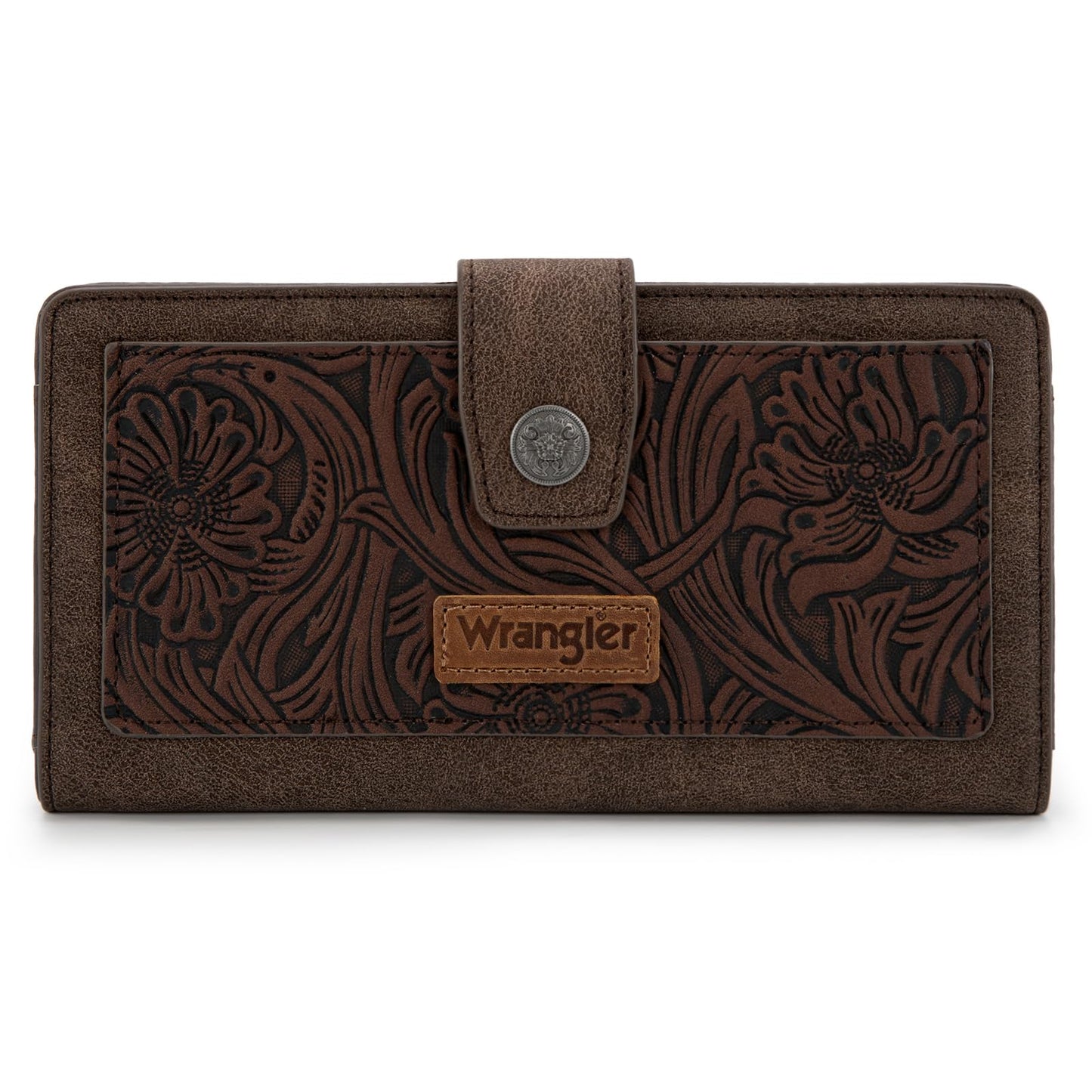 Montana West X Wrangler Large Womens Wallet Western Tooling Flower Wallets, Card Cases & Money Organizers Bifold Card Cash Phone Wallet Ladies Female Travel Clutch Wallets with RFID Lining
