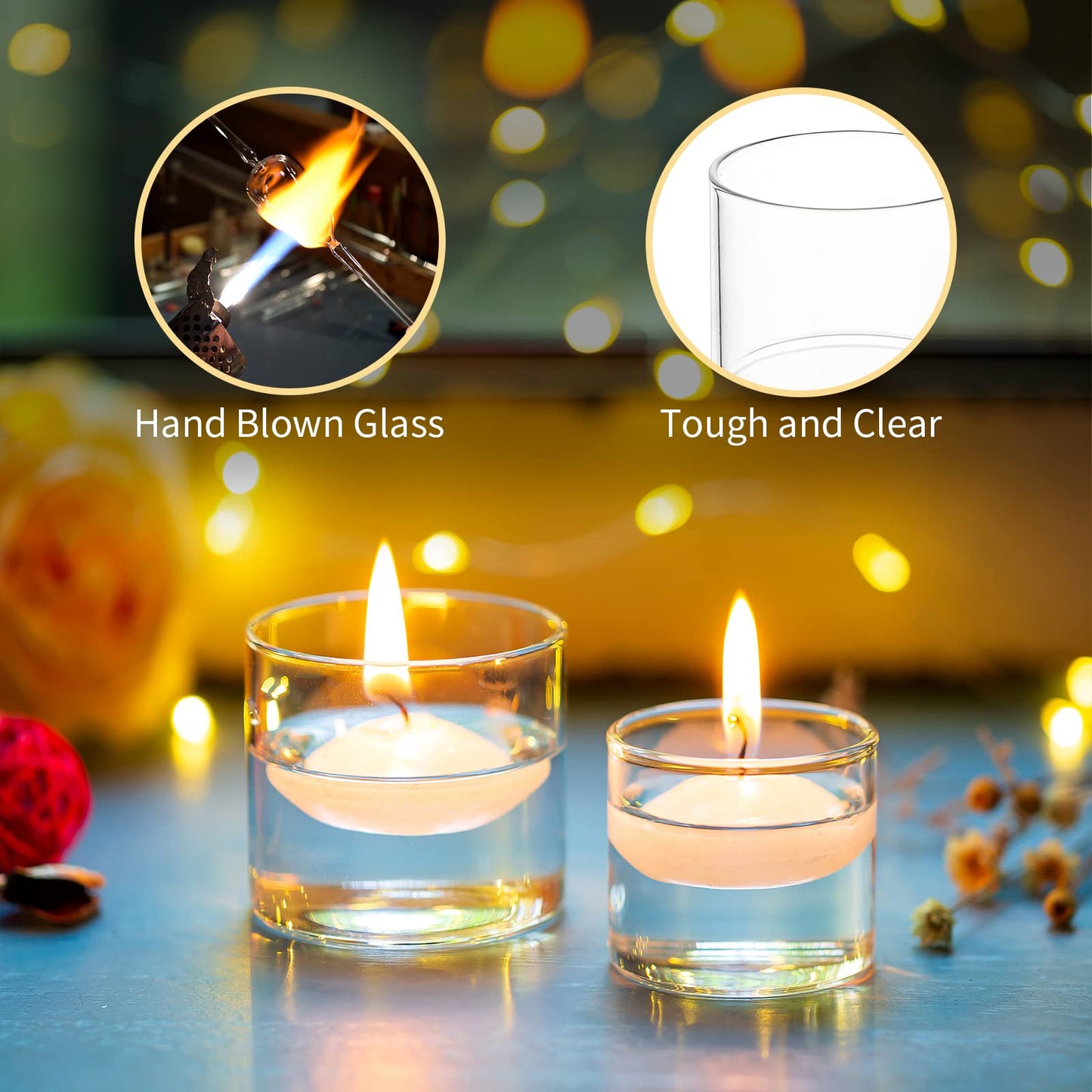 Romadedi Clear Tealight Candle Holder - Glass Votive Table Bulk Small Wedding Decor Centerpiece Floating Tea Lights for Christmas Party Birthday Home Pack of 12