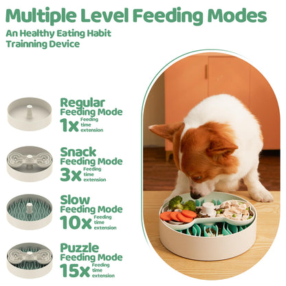 Puzzle Feeder Slow Feeder Dog Bowl for Large Dogs with Non-Slip Base - Adjustable Speed Design, Removable Puzzle Inserts & Dishwasher Safe, Green