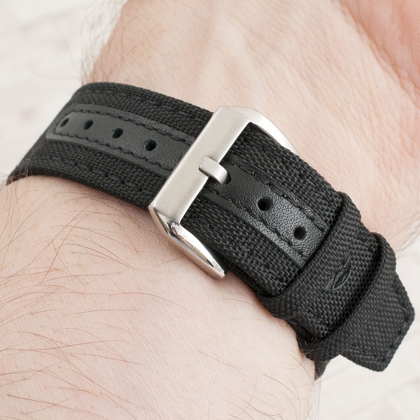 StrapHabit Quick Release Watch Band Replacement Sailcloth Watch Strap - 20mm 22mm Nylon & Leather Watch Strap (Black, 19mm)