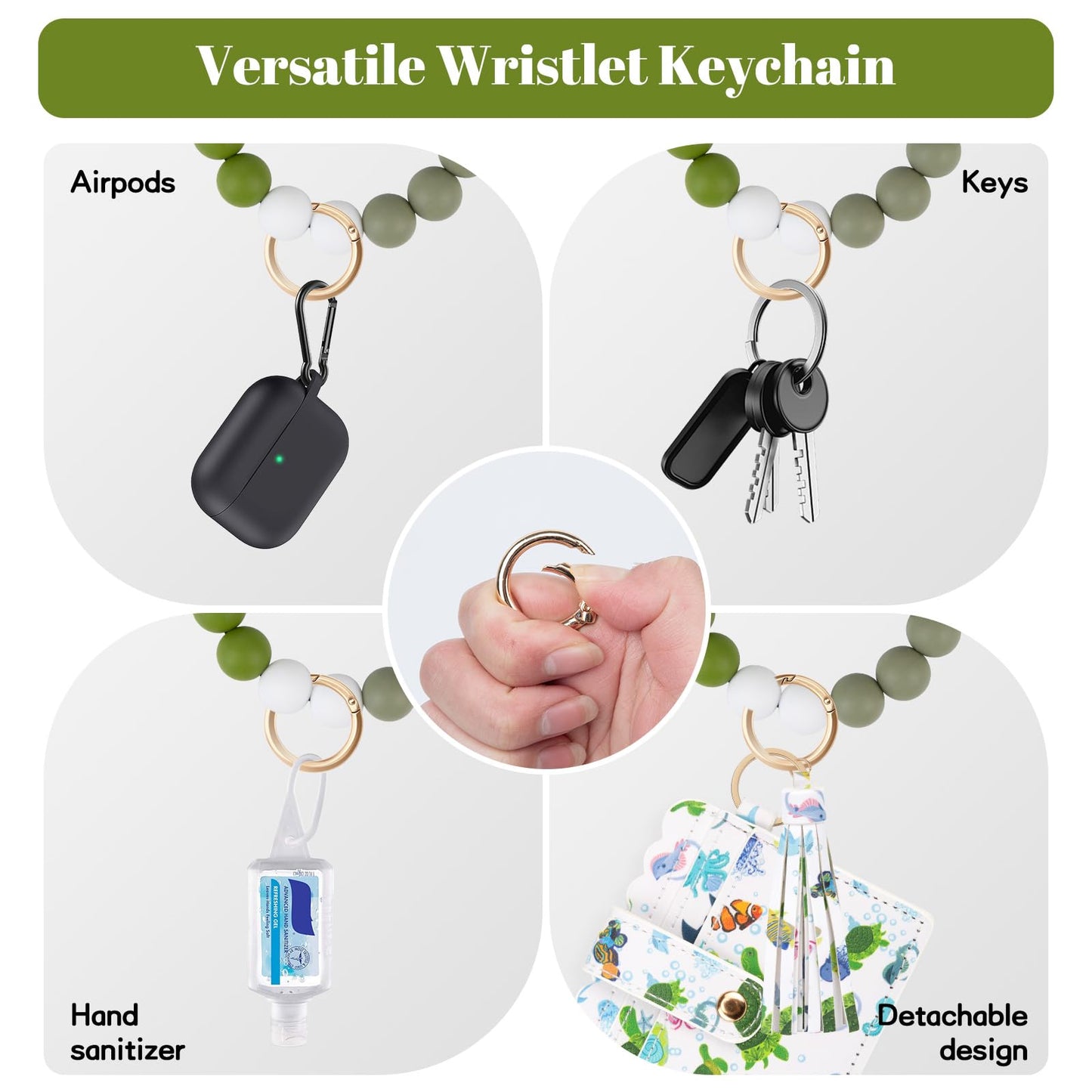 elephtree Wristlet Wallet Keychain,Beaded Silicone Bracelet PU Leather Card Holder Tassel Key Ring Bangle for Women Girls(Turtle)