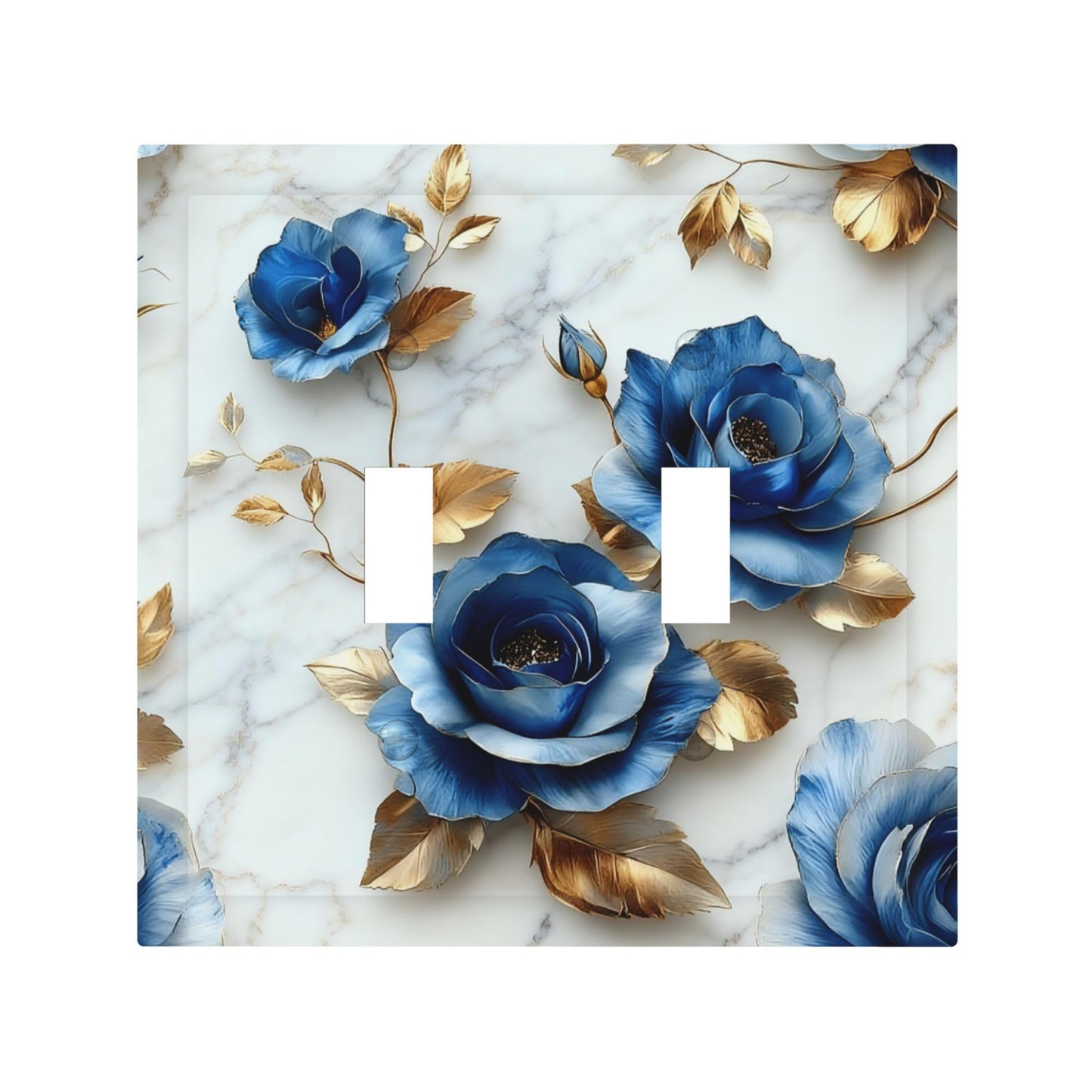 Decorative Art Light Switch Covers Gilded Blue Roses 2 Gang Double Toggle Wall Plate Decorative Switchcover Electrical Switchplate for Home Decor