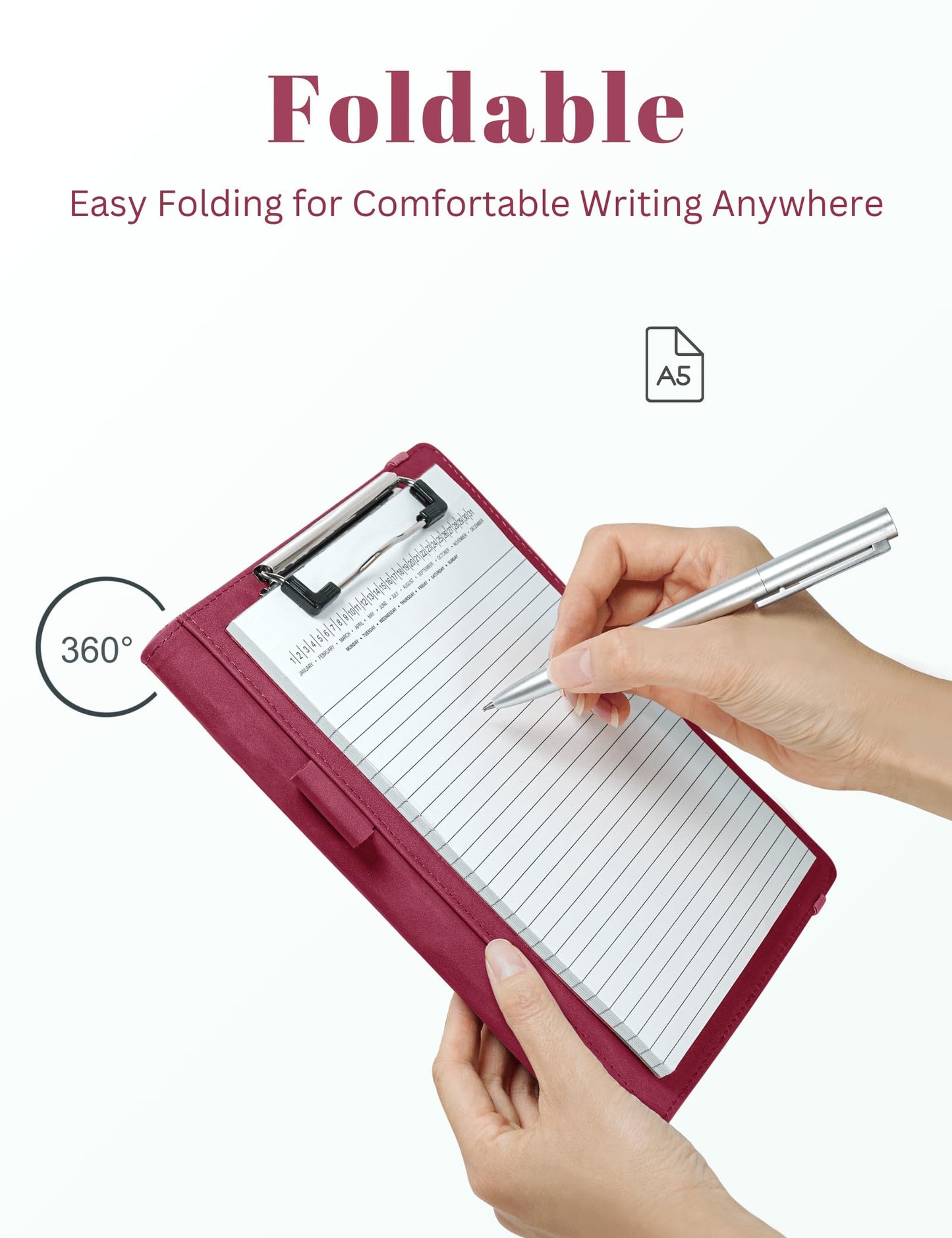 Mymazn Small Padfolio Clipboard Folder for 5x8 Inch Writing Pads, Compact A5 Portfolio for Business Office, Floral Red