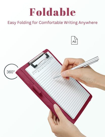 Mymazn Small Padfolio Clipboard Folder for 5x8 Inch Writing Pads, Compact A5 Portfolio for Business Office, Floral Red