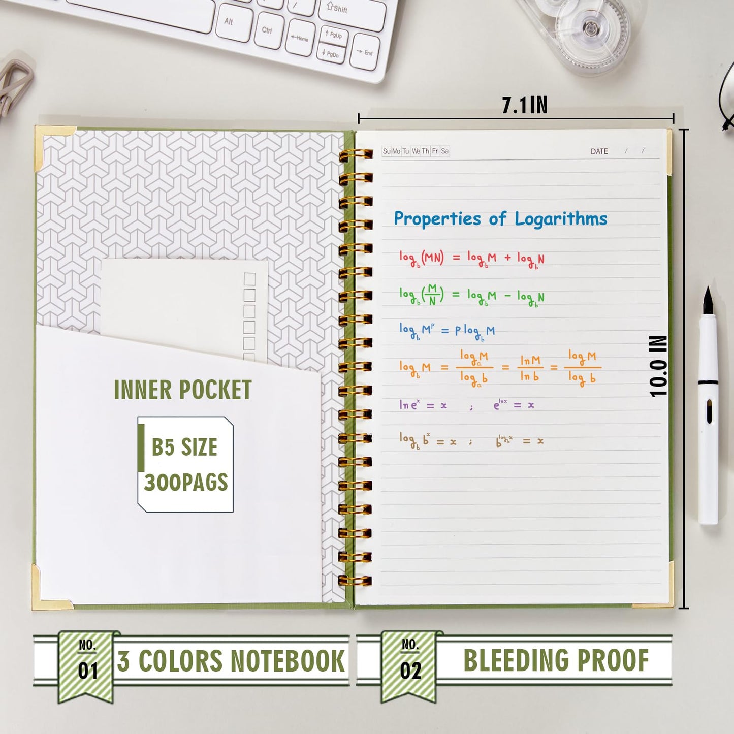 OWSC Lined Spiral Notebook with thick 110 GSM Papers, 300 Pages B5 Size College Ruled Notebook, Hardcover 7.1 x 10 Inches Journal for Women and Men, Notebooks for work, School, 1 Pack Grey