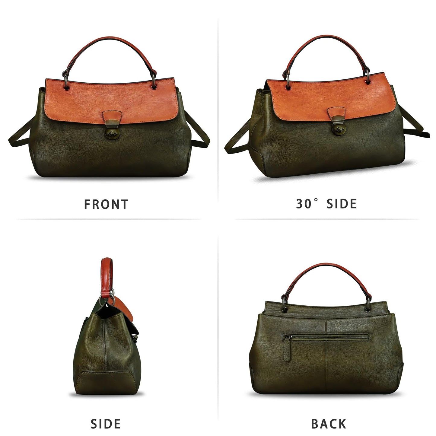 Genuine Leather Handbag Satchel for Women Retro Leather Crossbody Bag Pouch Vintage Ladies Handbag Purse (GreenRF)