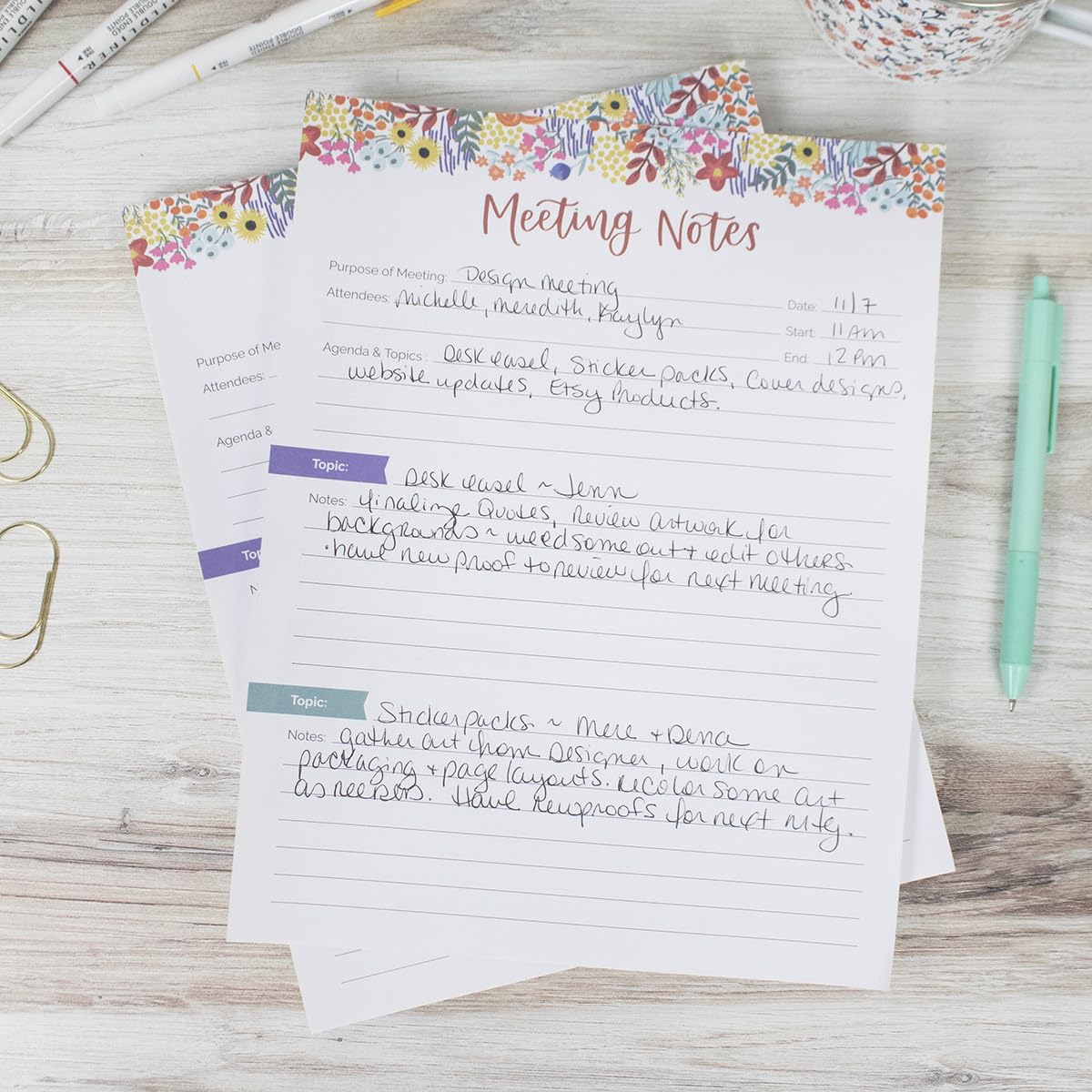 bloom daily planners 8.5" x 11" Double Sided Meeting Pad - Topics, Takeaways, Action Items & Follow-Ups - Undated Meeting Notes Agenda Organizer