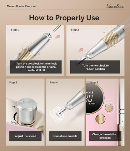 MelodySusie Portable Nail Drill 30000 RPM,SC320F Professional Rechargeable Electric Nail File,Cordless Nail E File for Acrylic Nails Gel Polishing Removing,Efile Nail Kit for Manicure Salon Home,White