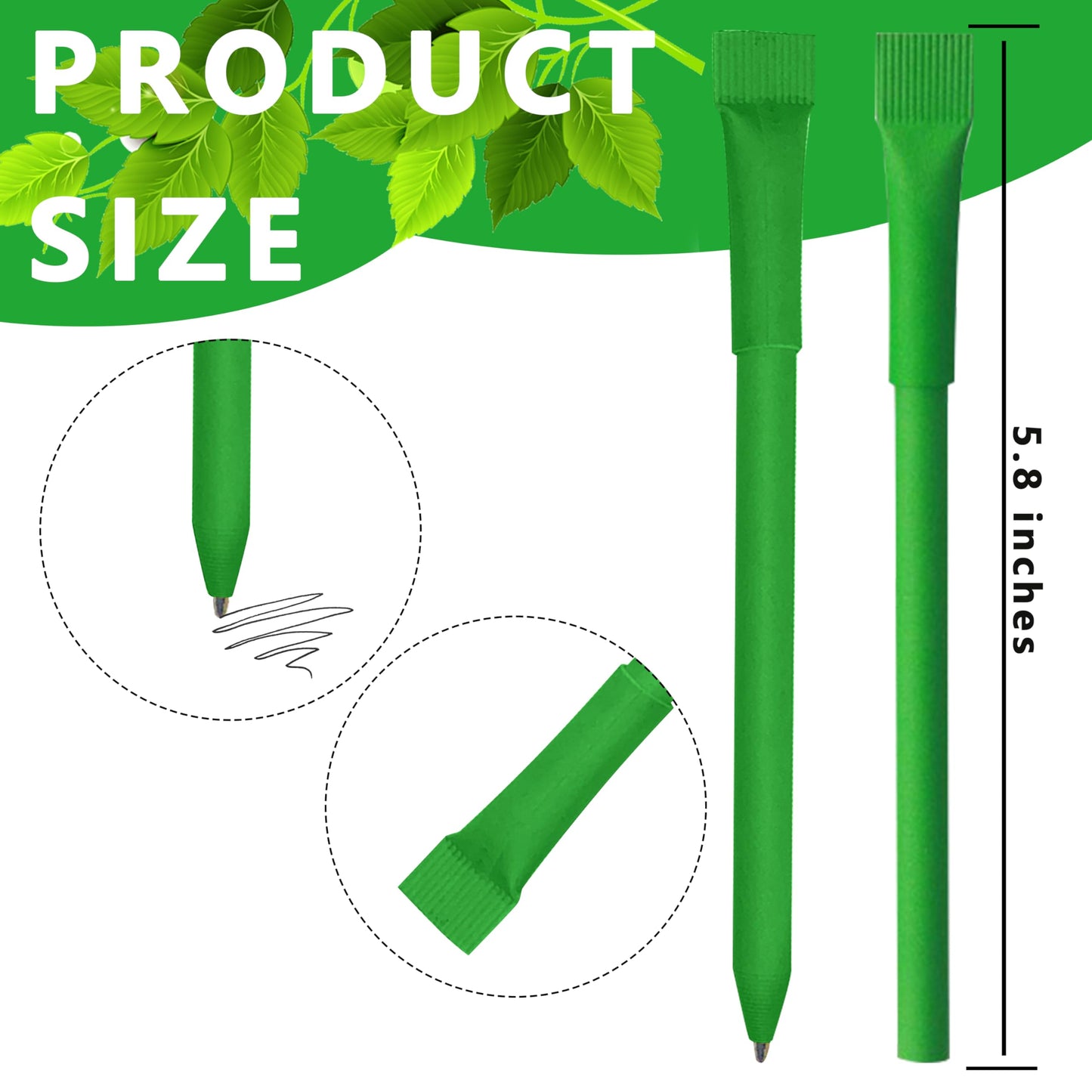lyforx 100pcs Kraft Paper Barrel Writing Pen Eco-Friendly Pens Cardboard Pens Green