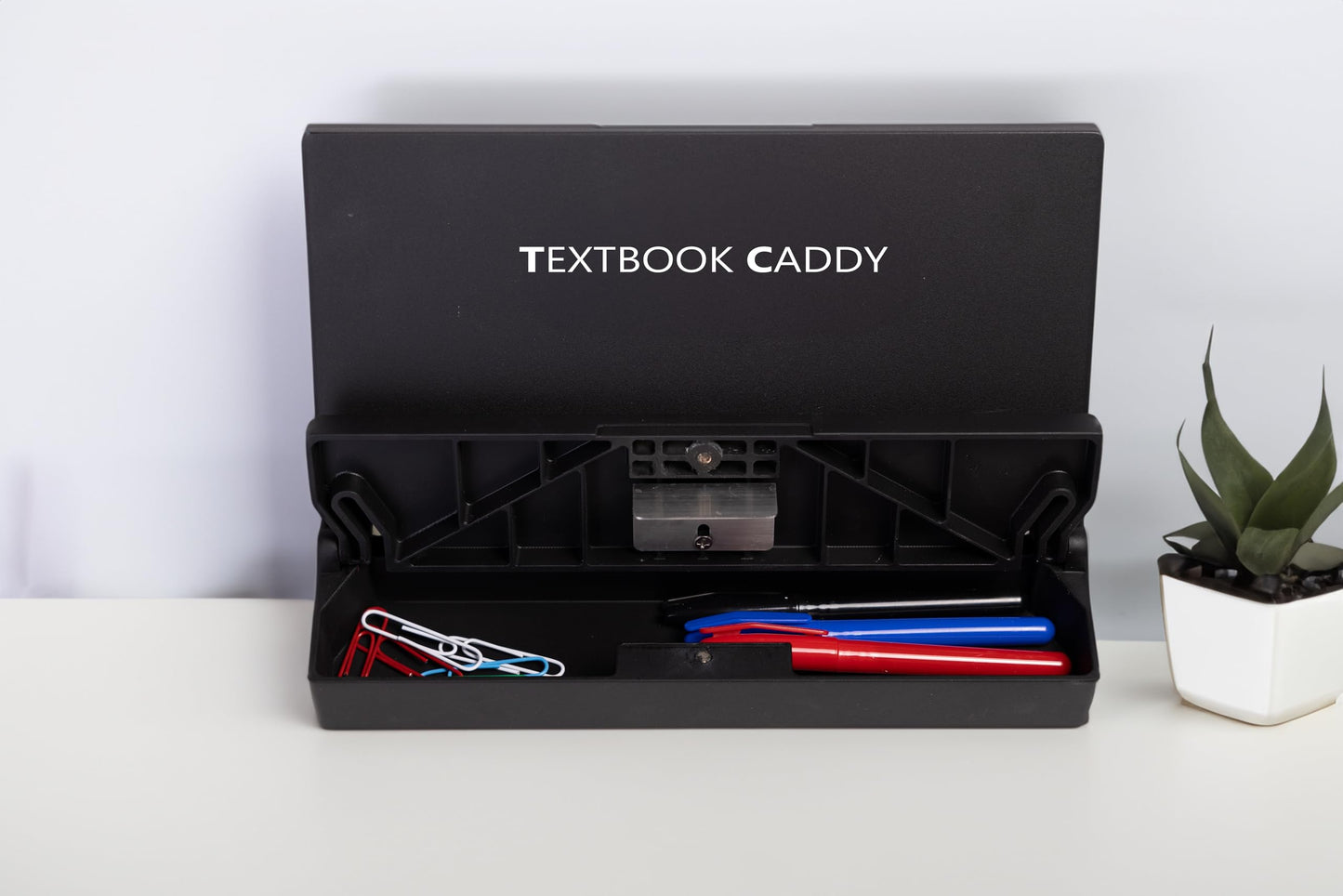 Textbook Caddy Book Stand with Storage — Adjustable Reading Stand for College Students, Portable Foldable Desk Book Holder for Textbooks, Tablets & Cookbooks, Ergonomic 60° Angle, Lightweight 1.6 lb
