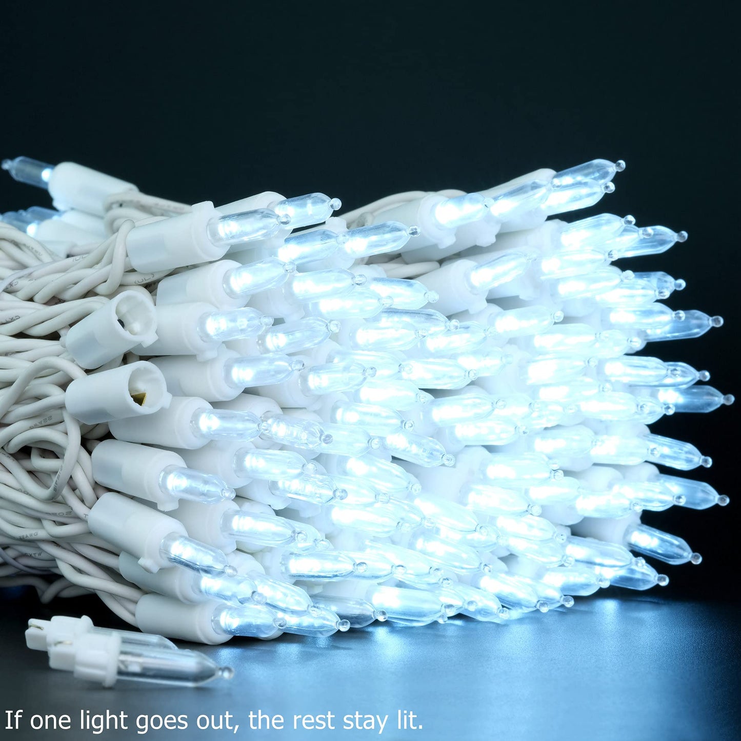 YULETIME 200 Cool White LED Christmas Lights, 66 ft White Wire String Light