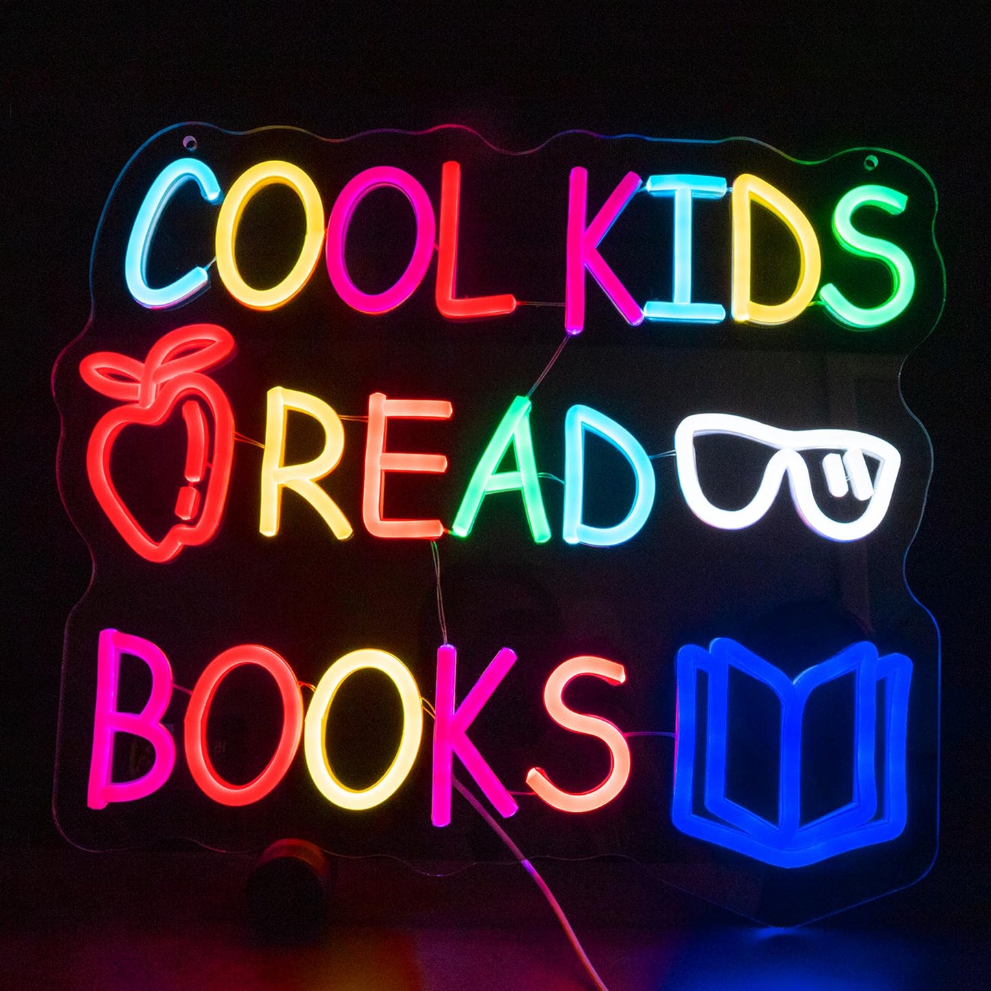 Cool Kids Read Books Neon Sign for Wall Decor, Reading Letter LED Neon Lights Library Neon Signs, Kids Room Reading Corner Classroom Christmas Bedroom Decoration 16.06 x 14.17 inch