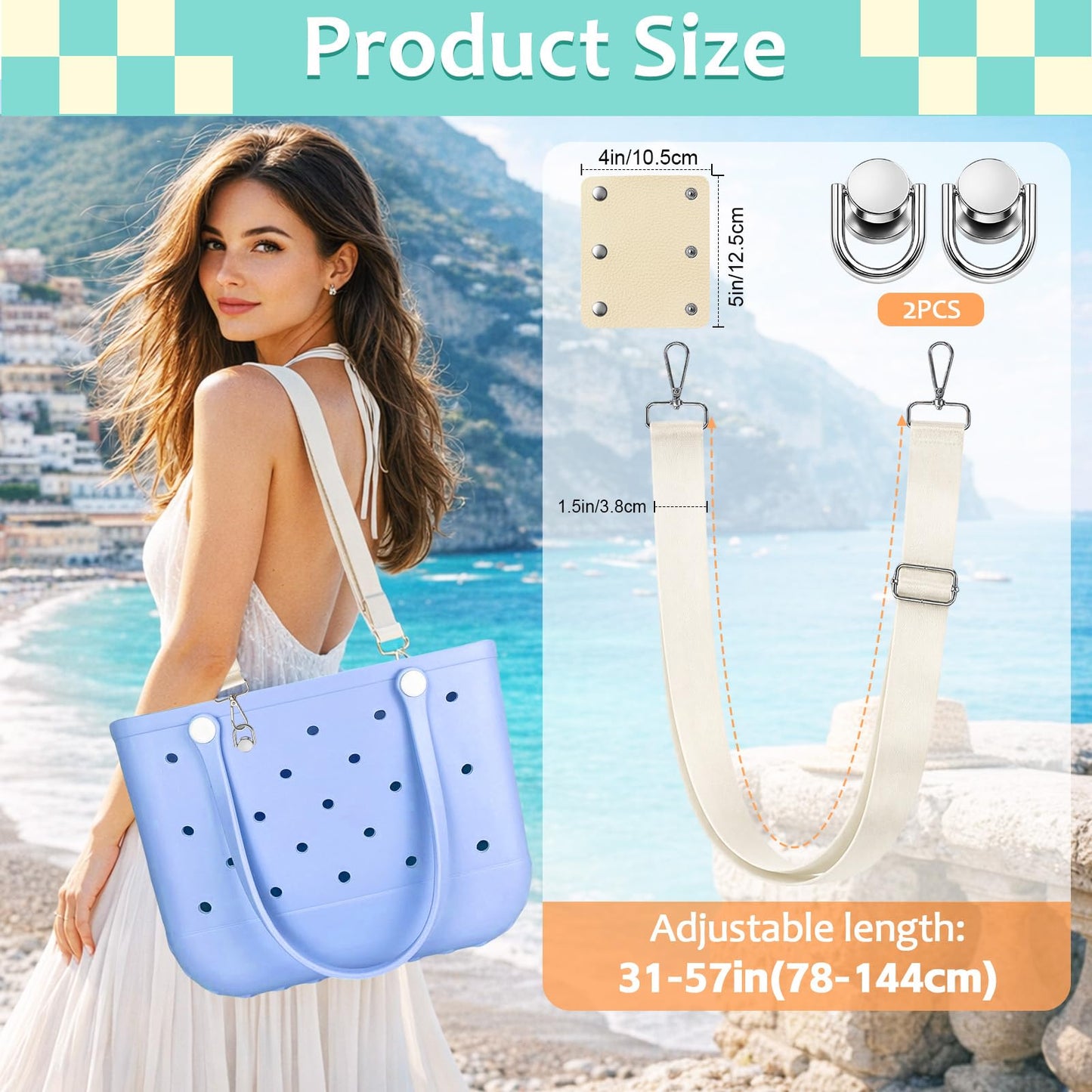 Crossbody Strap for Bogg Bag, Adjustable Shoulder Strap with Sturdy Metal Connectors, Non-Slip Leather Handle Wrap for XL Medium Bog Bag Compatible with Simply Southern& Simple Modern Beach Tote Bag